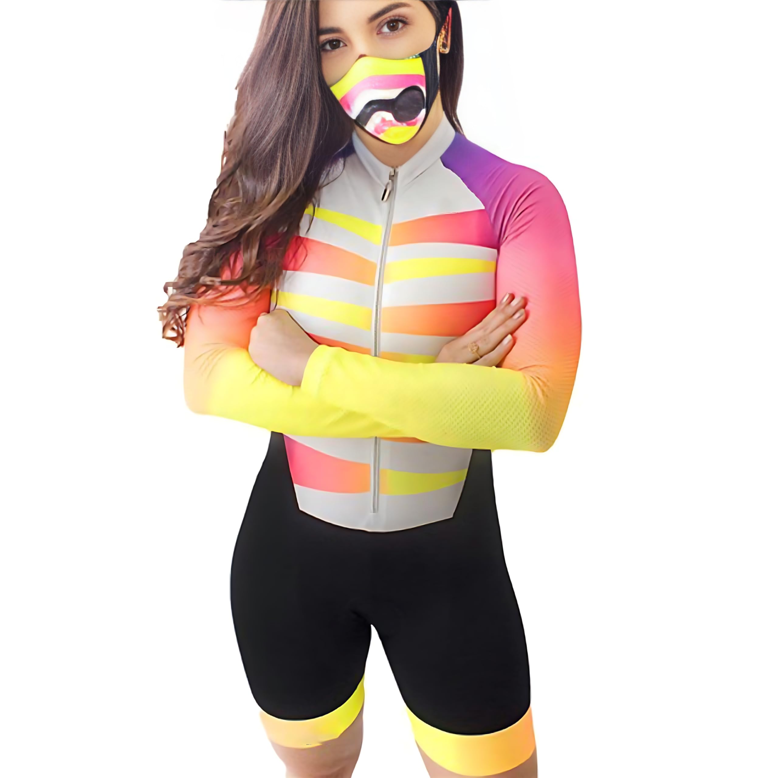 Tuta da triathlon da donna, a maniche lunghe, da ciclismo, tuta da triathlon, taglie XS-3XL, Multicolore 18, Large