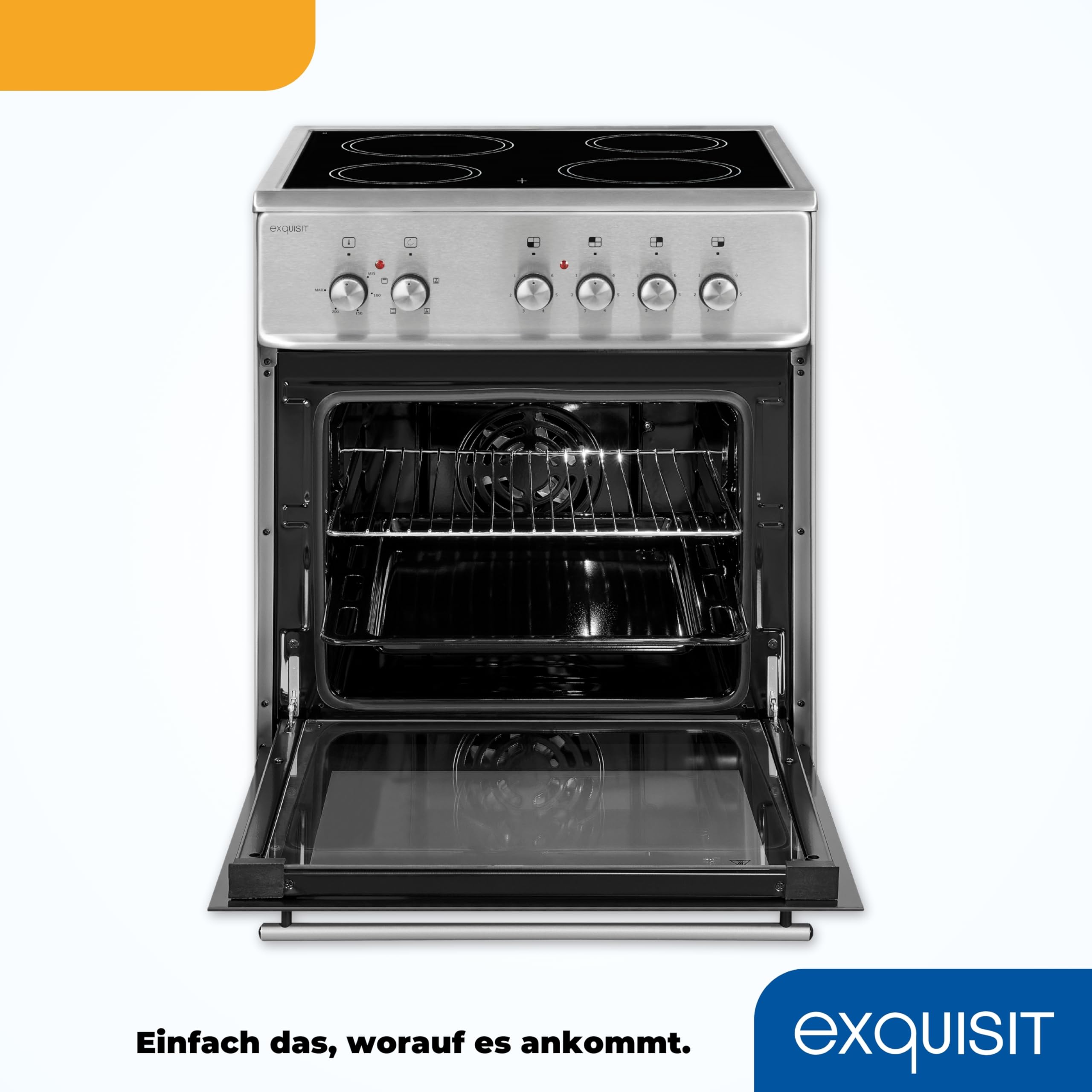 Exquisit Elektro-Standherd ECM 6-4 Inox 60cm Glaskeramik Kochfeld Ober- & Unterhitze Umluft