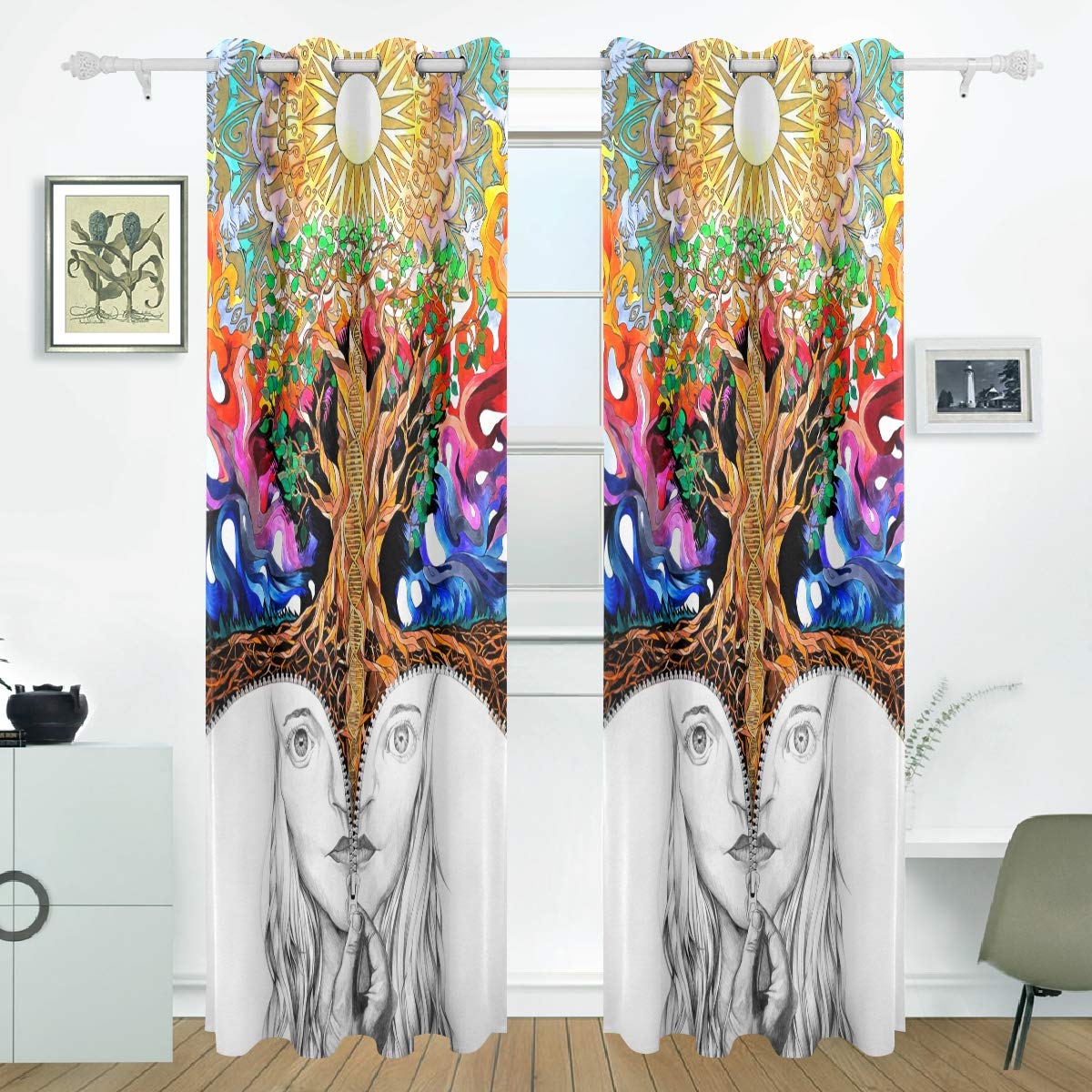MONTOJ Trippy Art Nature Sun Block zasłona okienna/zaciemnianie pomieszczeń/termoizolacyjne zasłony zaciemniające do sypialni (2 panele, szer. 112 x dł. 160 cm)
