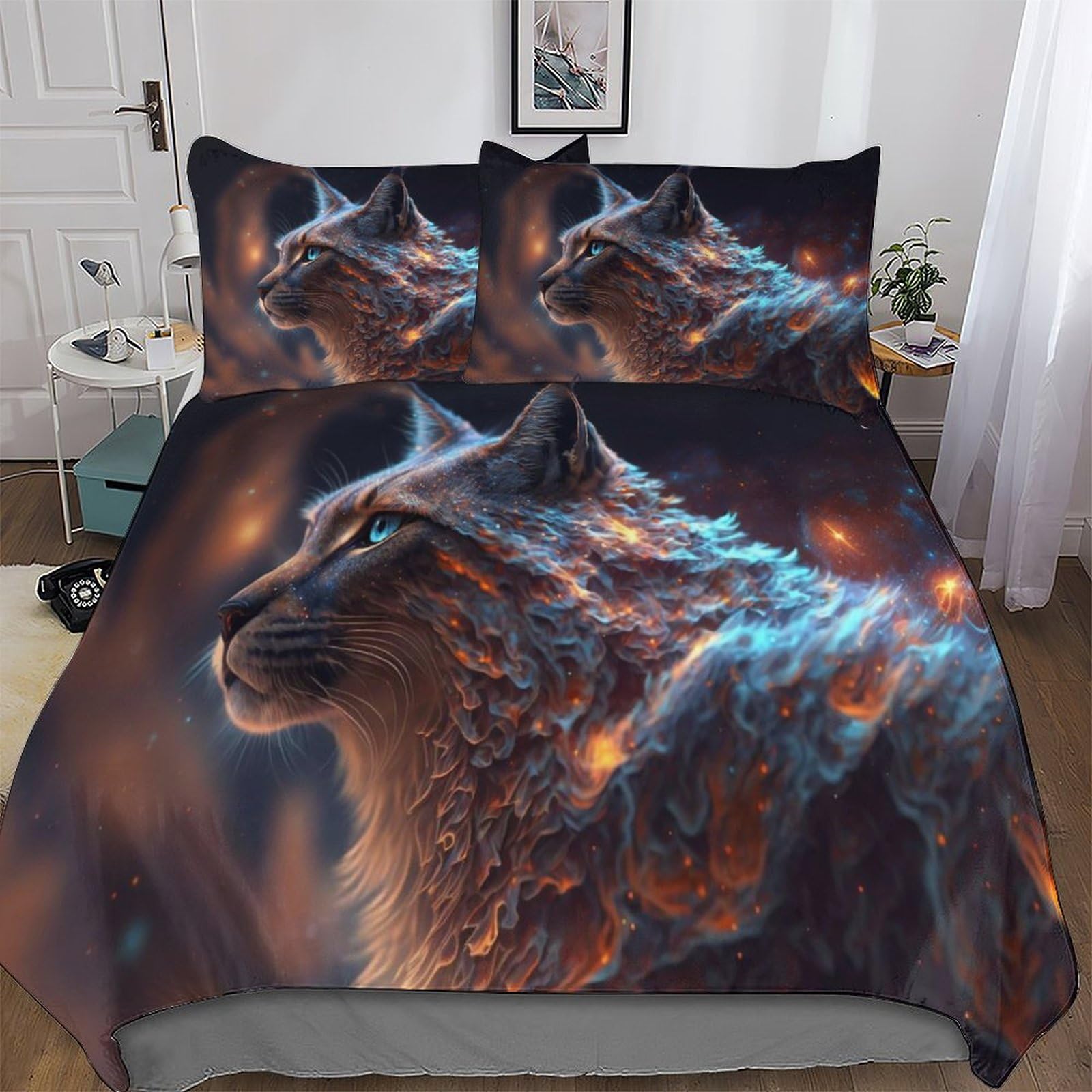 Housse de couette lynx 200x200 cm avec taies d'oreillers en microfibre pour lit double