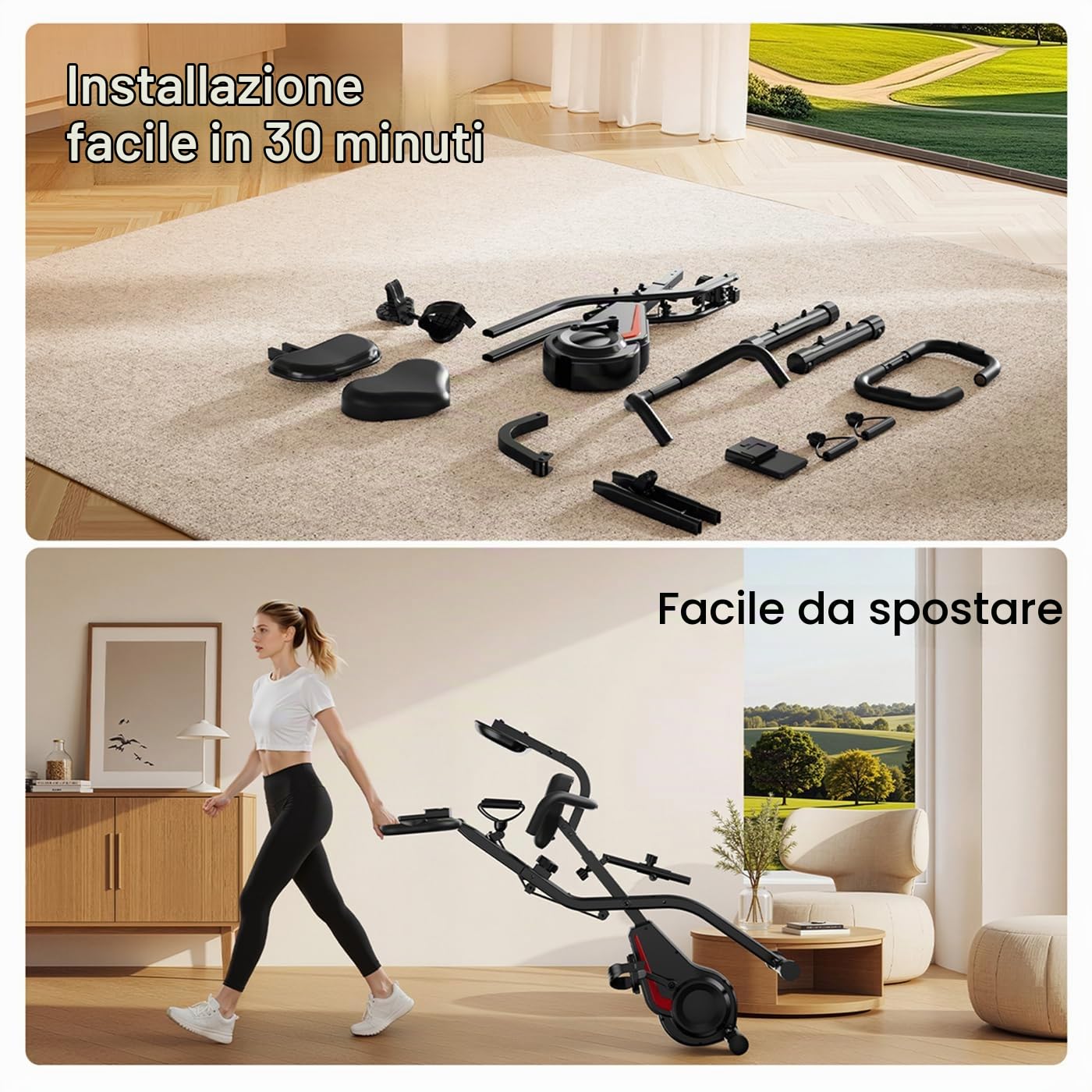 Mengmiao Cyclette Pieghevole 5 in 1 per Casa – Bici Statica con 8 Livelli di Resistenza Magnetica, Display LCD, Bande Elastiche, Sedile con Schienale, Portata 136 kg