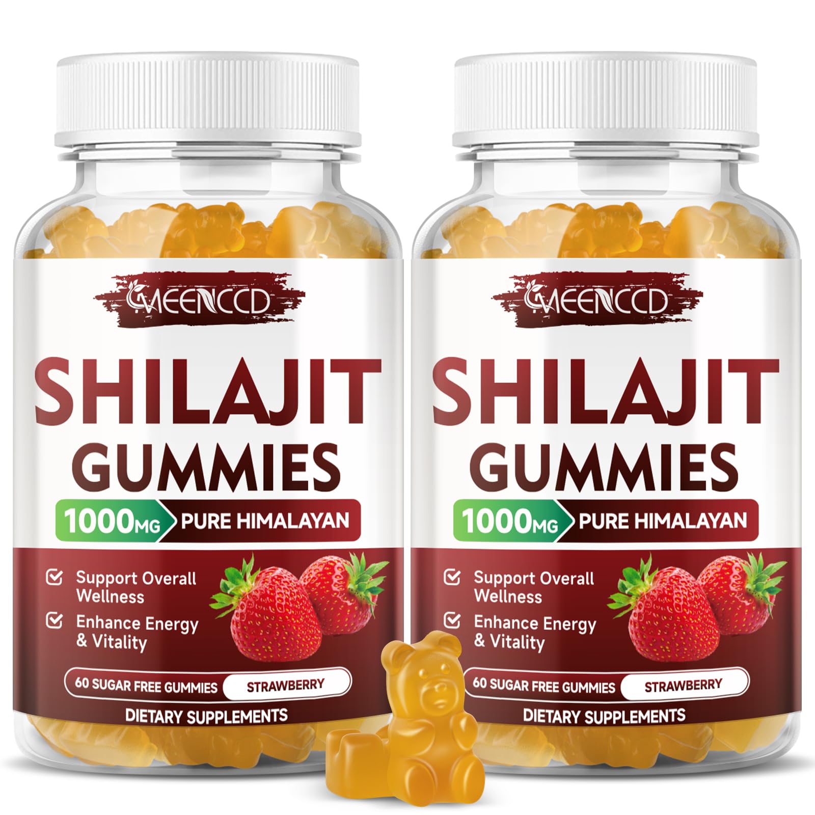 Sugar-Free Shilajit Gummies 1000 MG with 85+ Trace Minerals & Fulvic Acid, Pure Himalayan Shilajit Supplement Gummies for Men & Women - Energy, Brain, Immunity - Strawberry Flavor, 120 Count