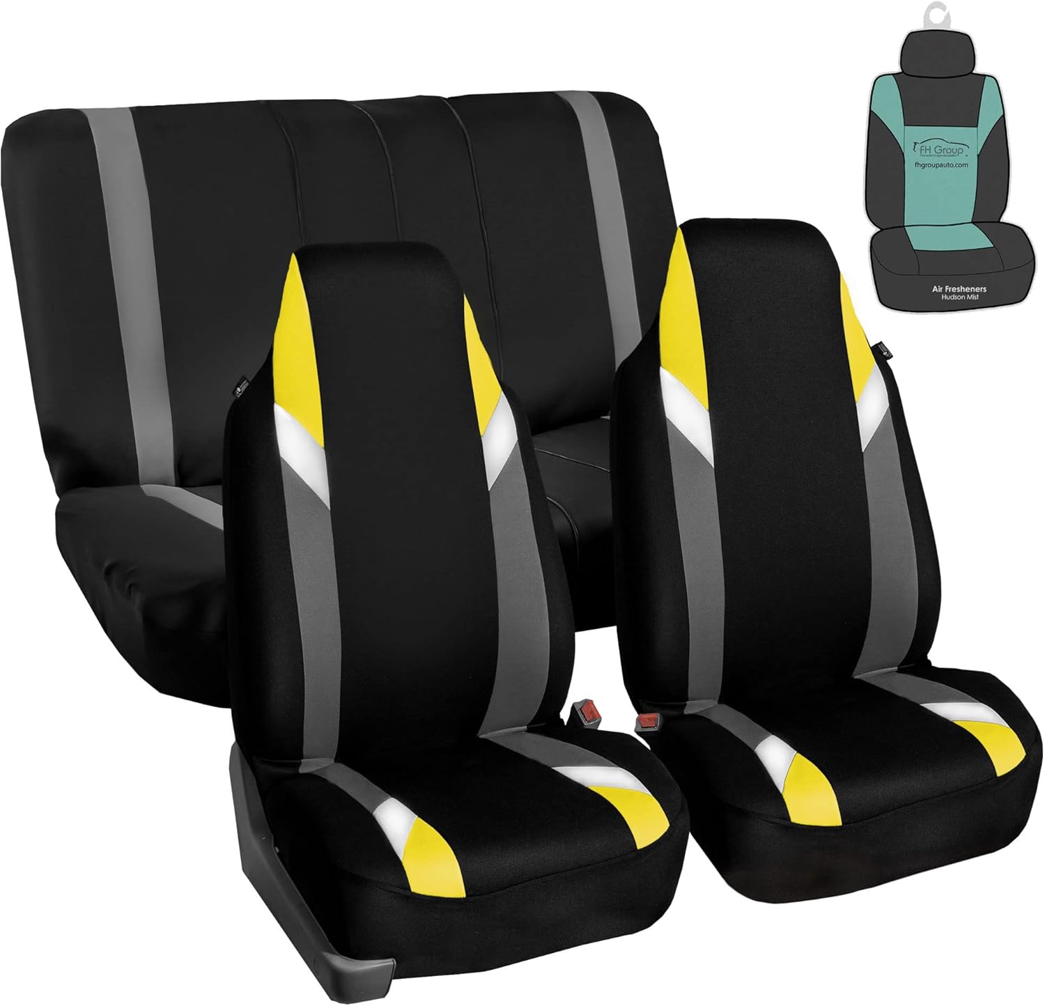 FH Group Car Seat Covers Full Rear Set Seat Cover, Supreme Modernistic Yellow 1-Piece Front Automotive Seat Covers, Car Seat Cover for SUV, Sedan Universal Fit Airbag Compatible,Split Bench Rear