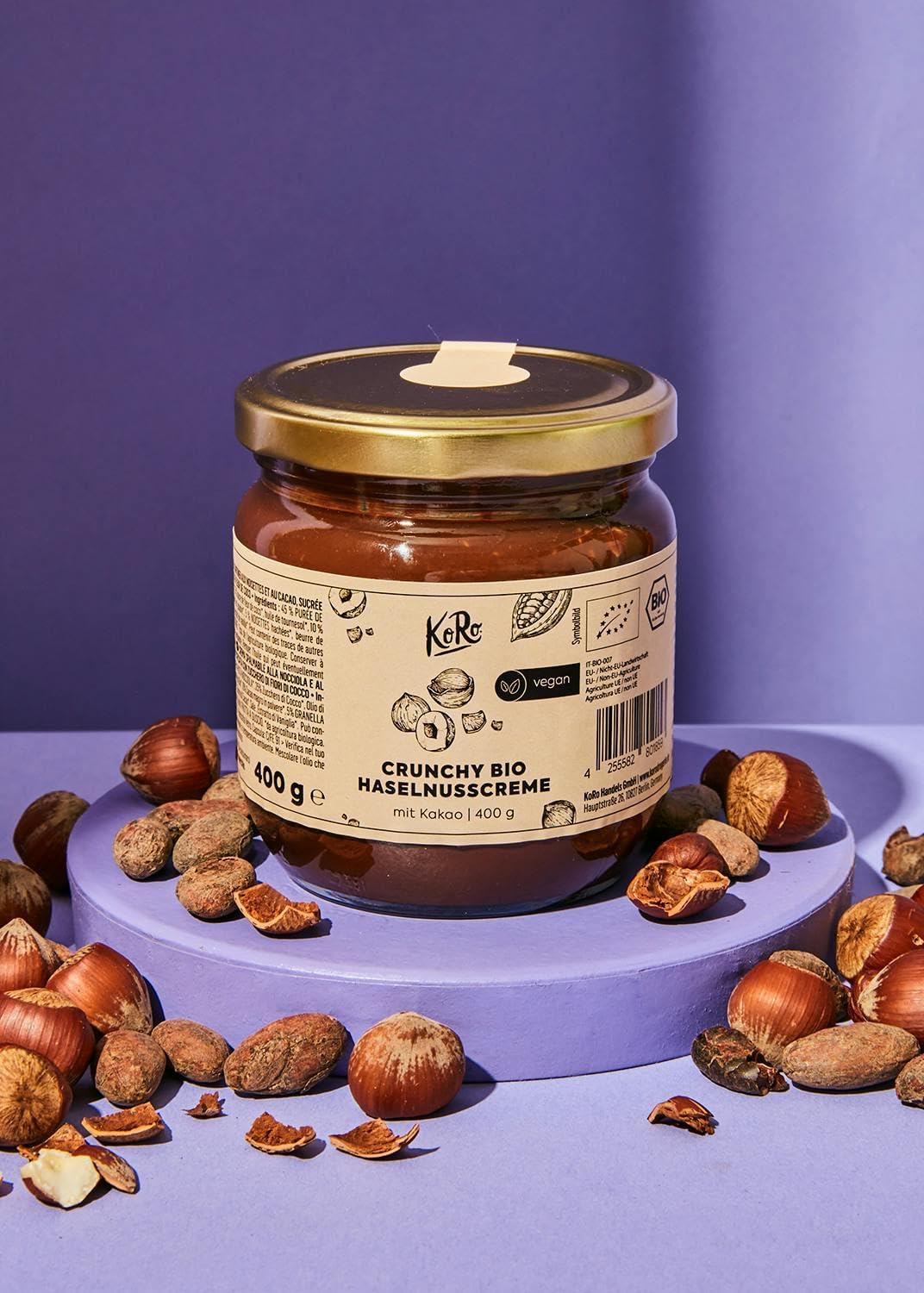 KoRo - Crema di nocciole e cacao crunchy bio 2 x 400 g - con pezzetti di nocciole - vegan - confezione doppia