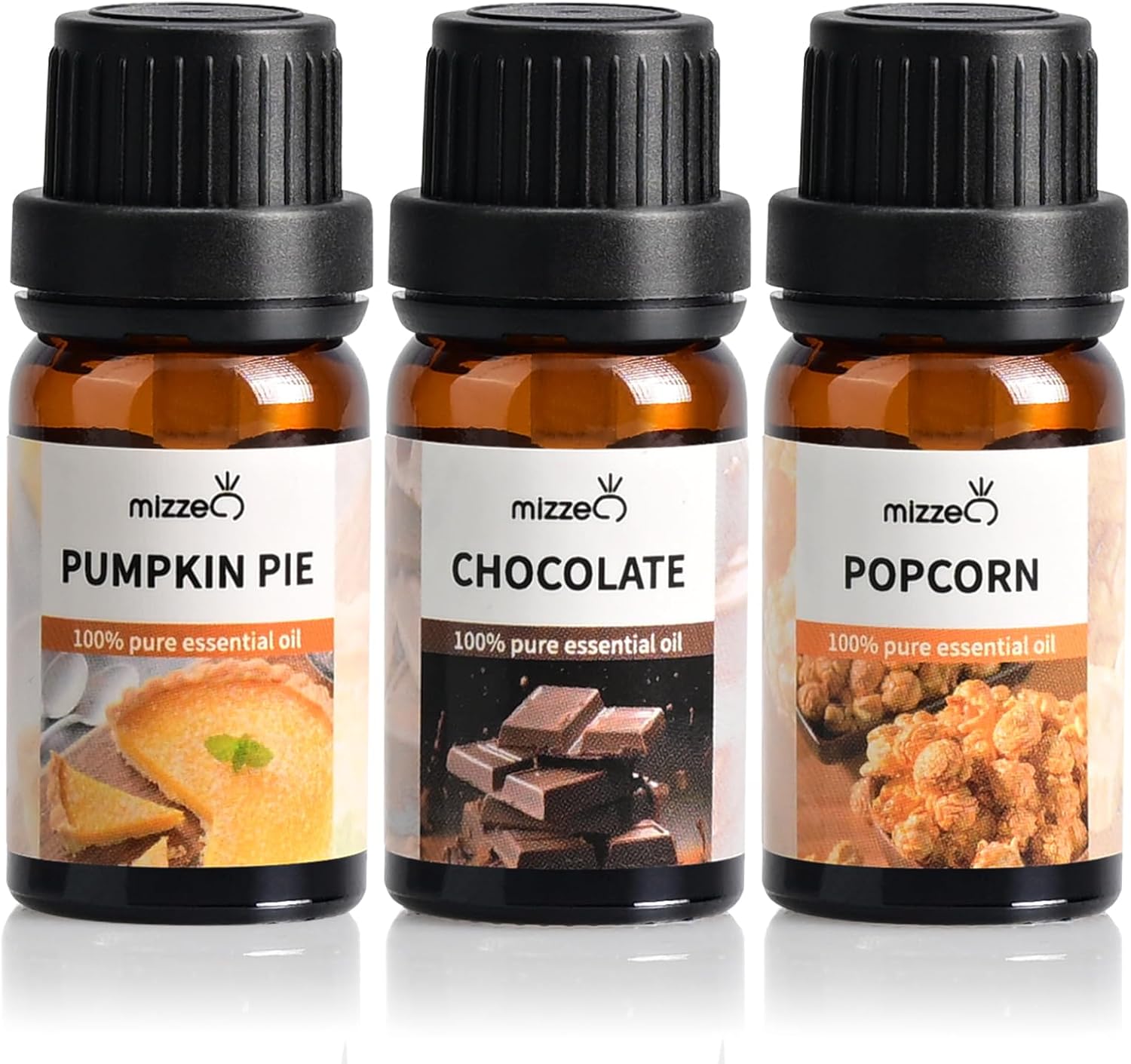 MIZZEO Bakery Essential Oil Set, Premium Pure & Natural Aromatherapy Essential Oils for Diffuser for Home, 3 * 10 ML Diffuser Oil Gift Set- Pumpkin Pie,Chocolate,Popcorn