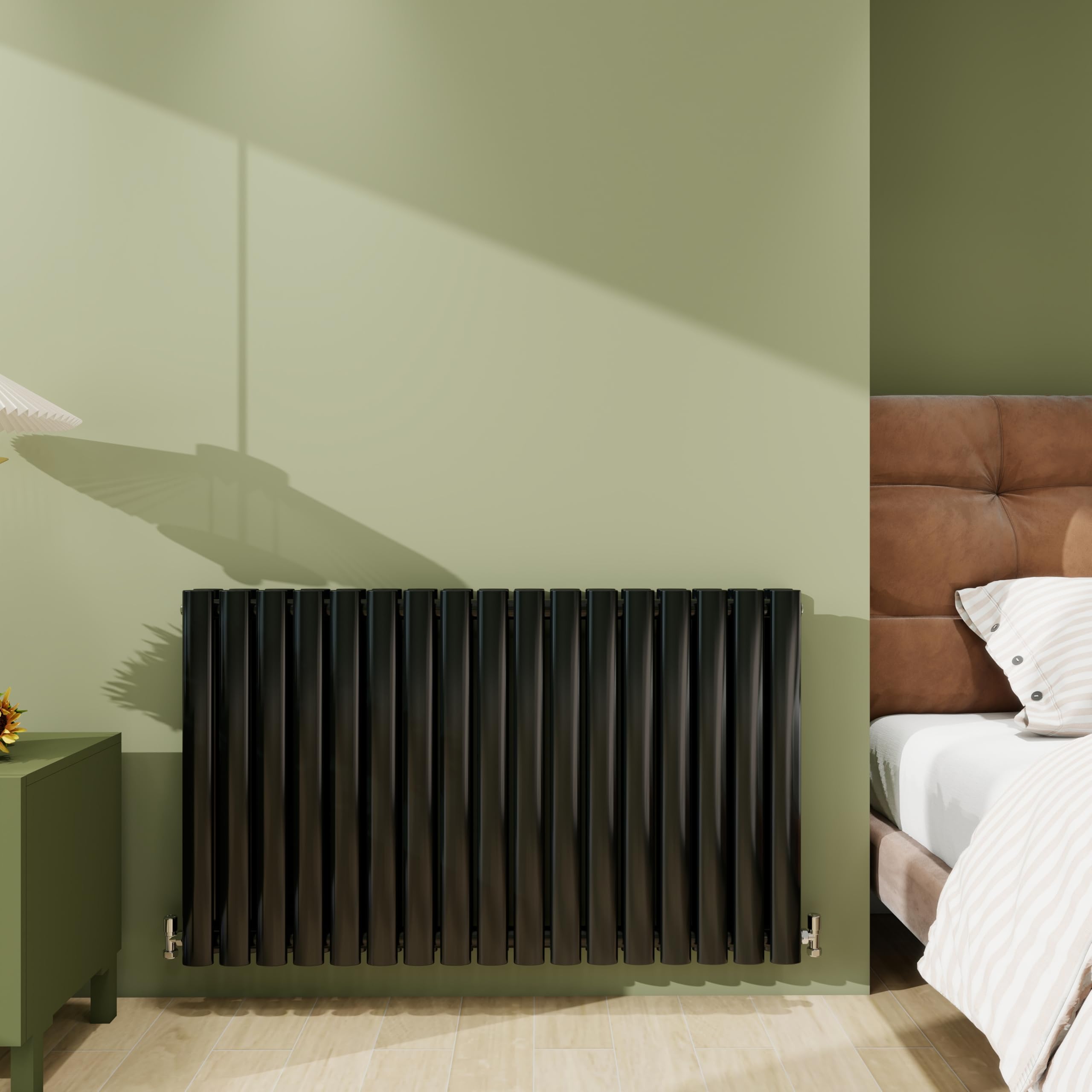 Biubiubath Radiator 600×1003mm Black Horizontal Double Oval Column Designer Central Heating Rad 4577 BTU