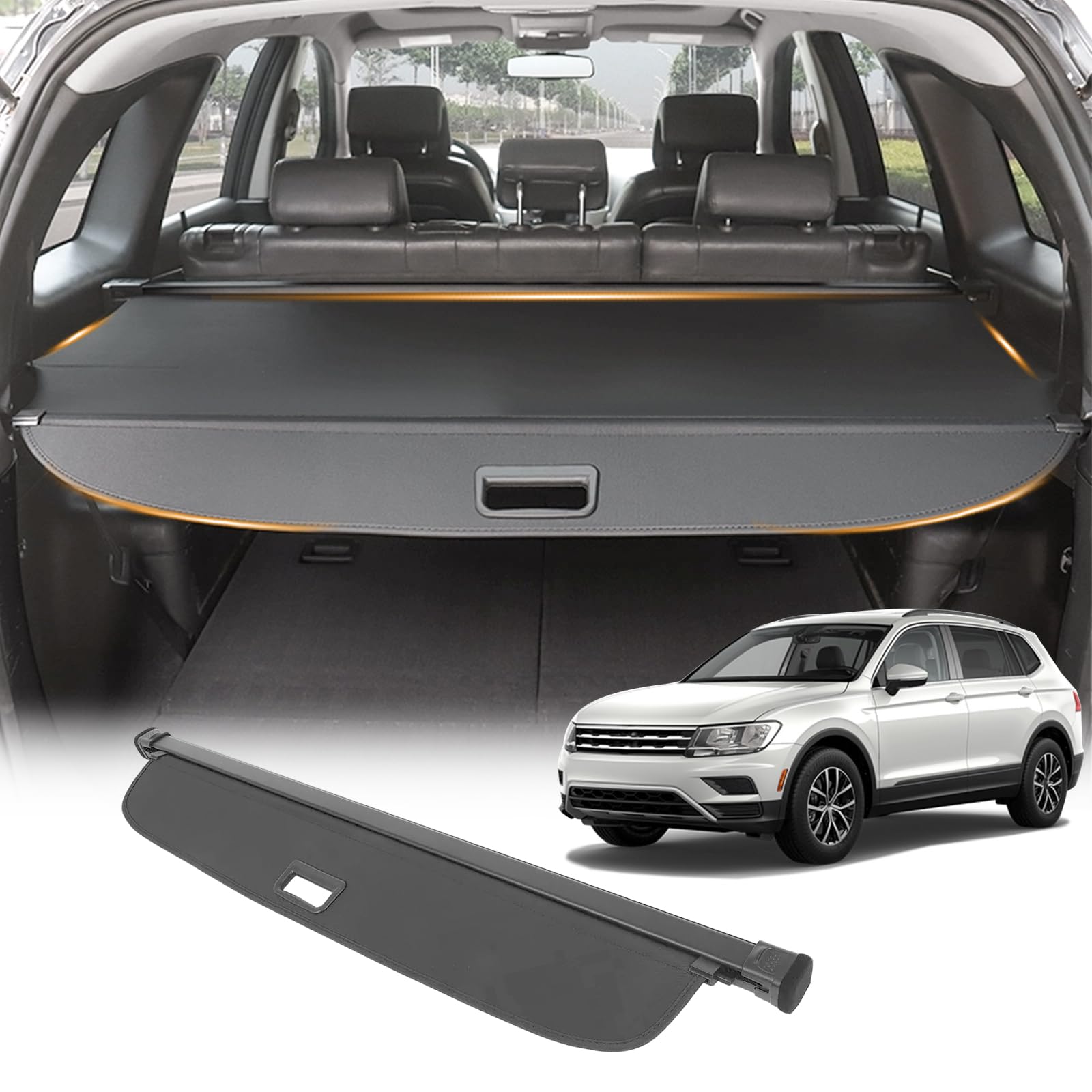 Cargo Cover Compatible with VW Tiguan 2018-2024 Accessories Trunk Cover Retractable Trunk Shielding Shade Cargo Luggage Cover
