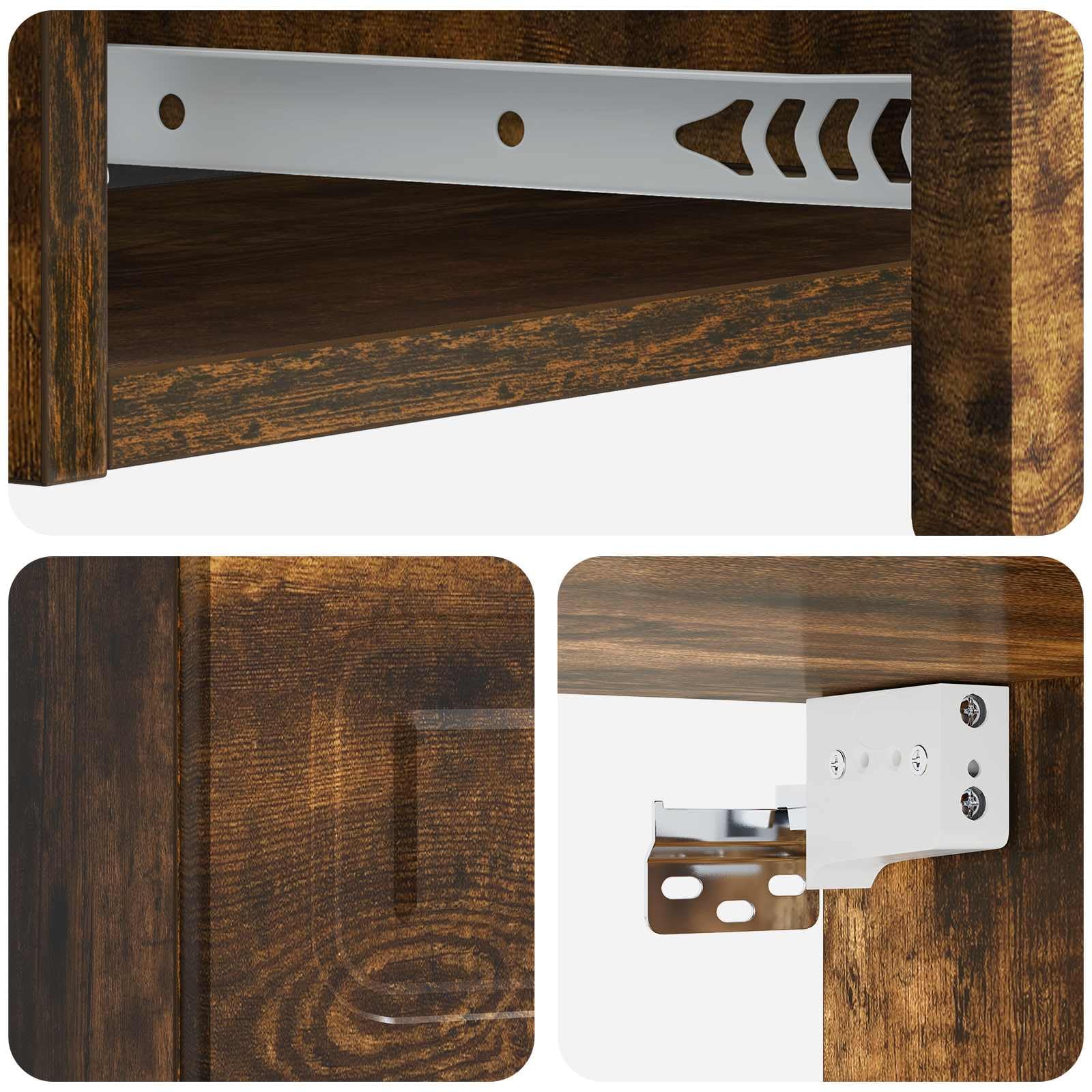 Stolik boczny dębowy dymu 87,5 x 34,5 x 17 cm | Drewno inżynieryjne, 1 szuflada, regulowane półki, do biura domowego, maks. obciążenie 60 kg