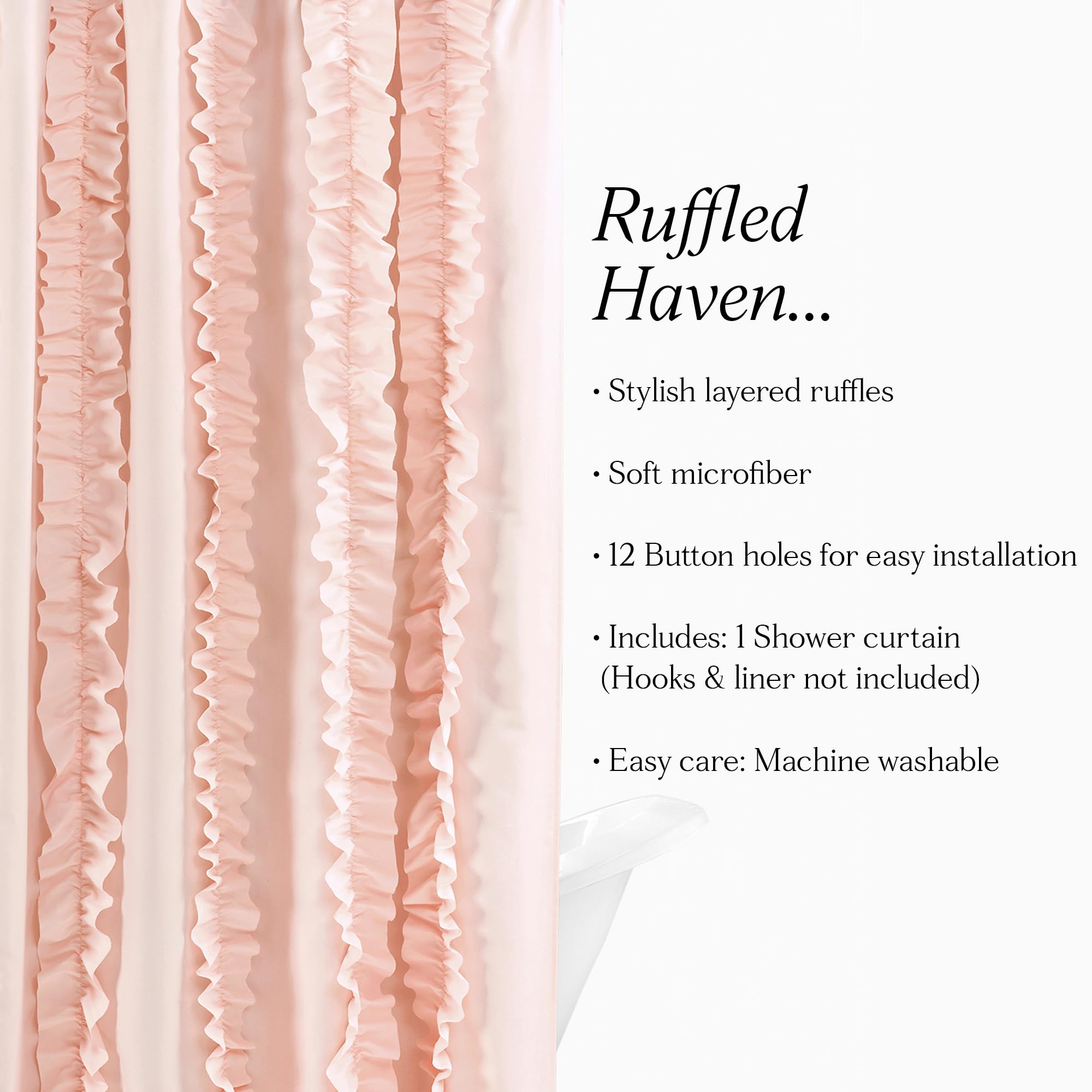 Amazon｜Belle Shower Curtain Blush Single 72X72｜シャワーカーテン 