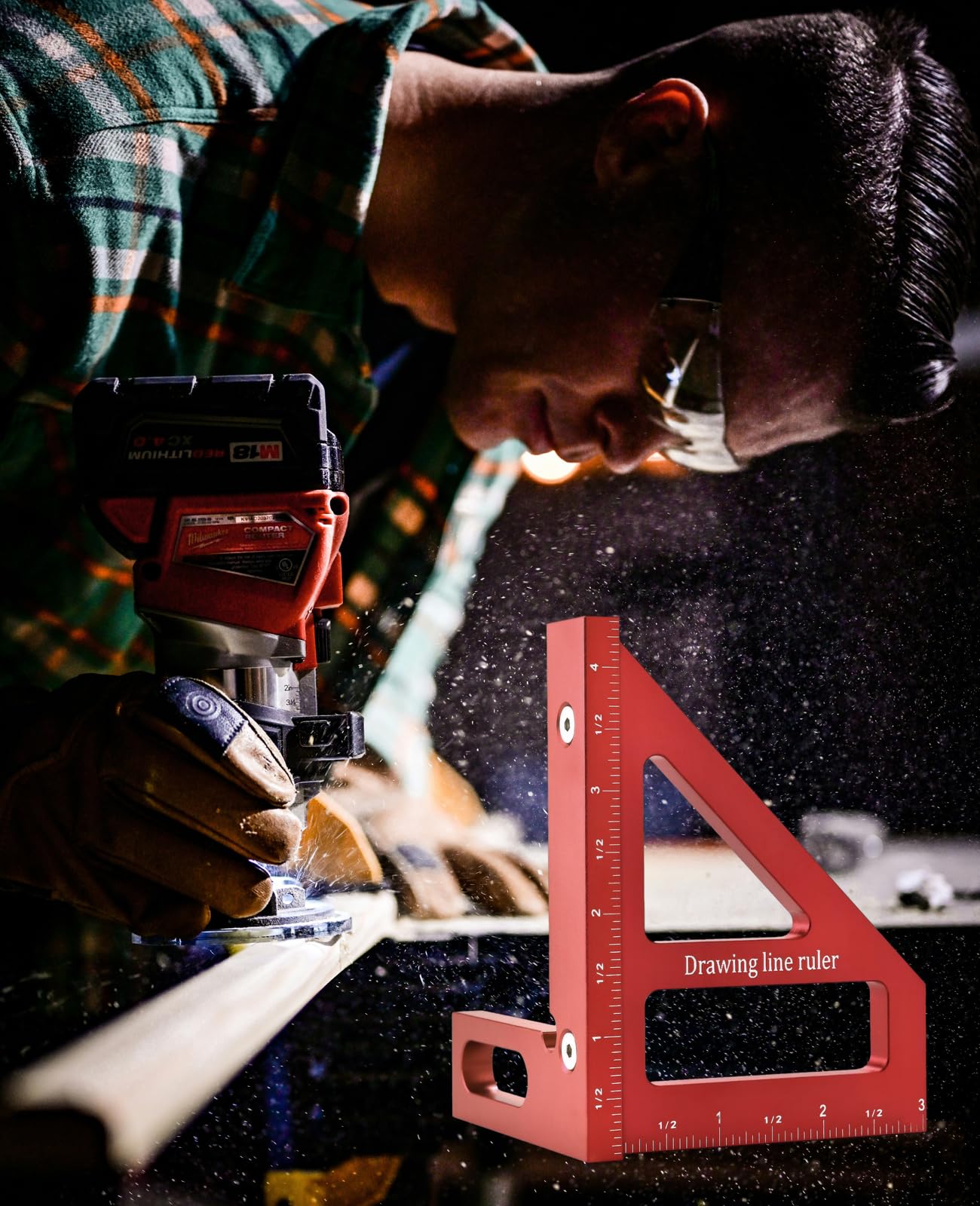 Imperial - Regla de medición 3D multiángulo, regla triangular inglete, herramienta de medición de precisión, transportador cuadrado de aleación de aluminio de 45/90 grados para carpintería