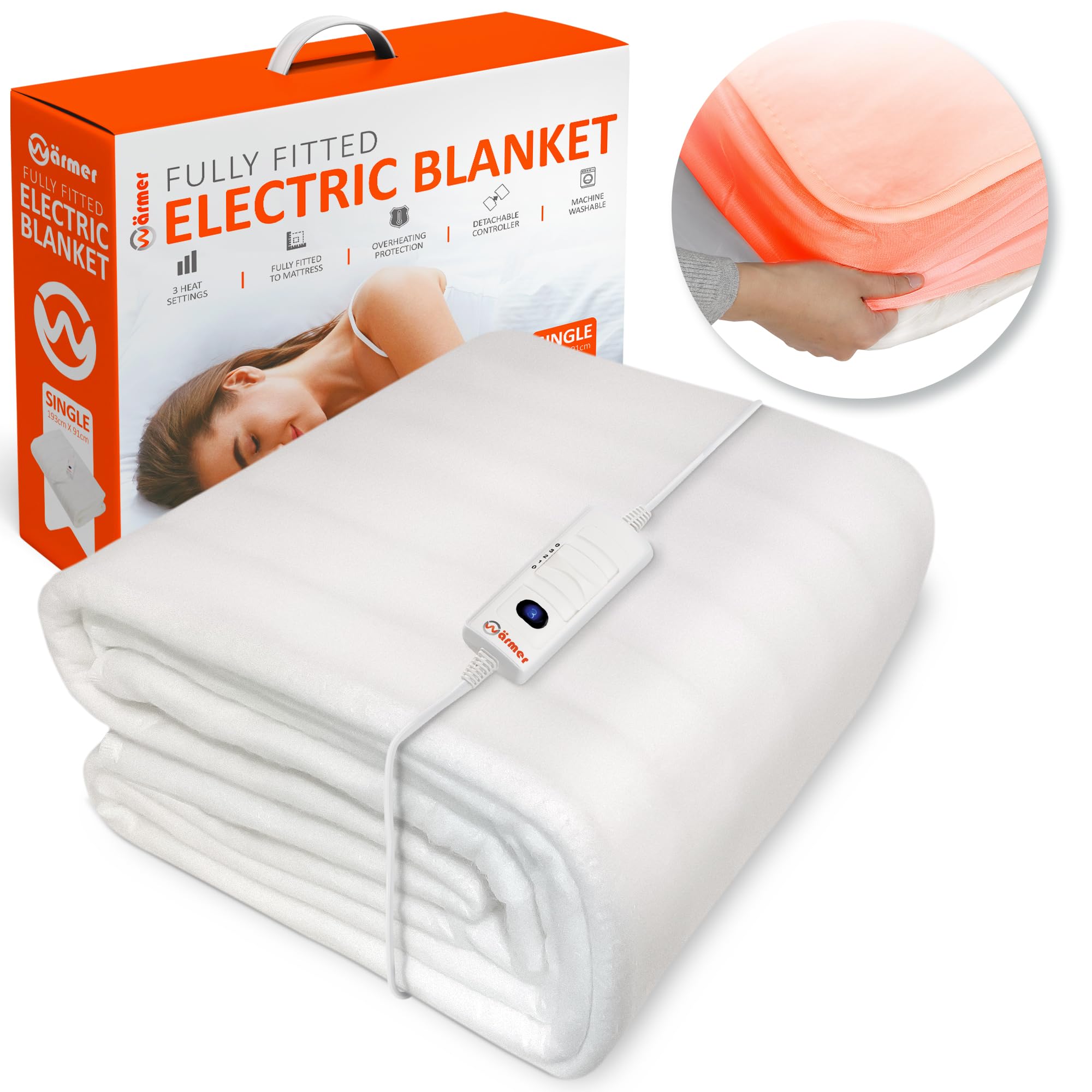 Wärmer Electric Blanket Single Size - Fully Fitted Mattress Cover with Elasticated Skirt,...