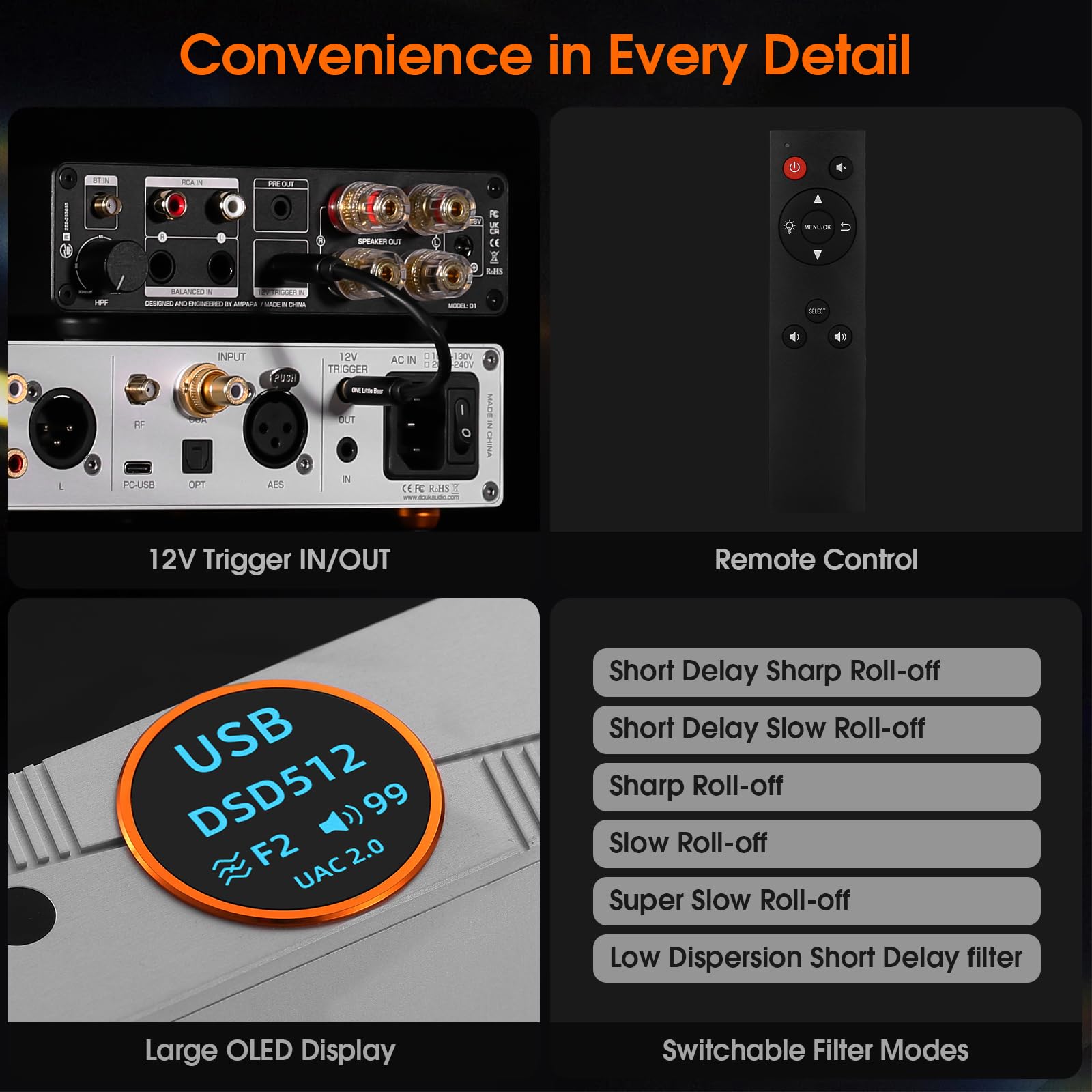 Douk Audio Q100 Balanced DAC: Hi-Res-DAC mit AK4499EX und AK4191 (PCM 768 kHz/32 Bit & DSD512) – Bluetooth 5.1 LDAC – XLR-/Cinch-Ausgänge für Audiophile und den Studioeinsatz