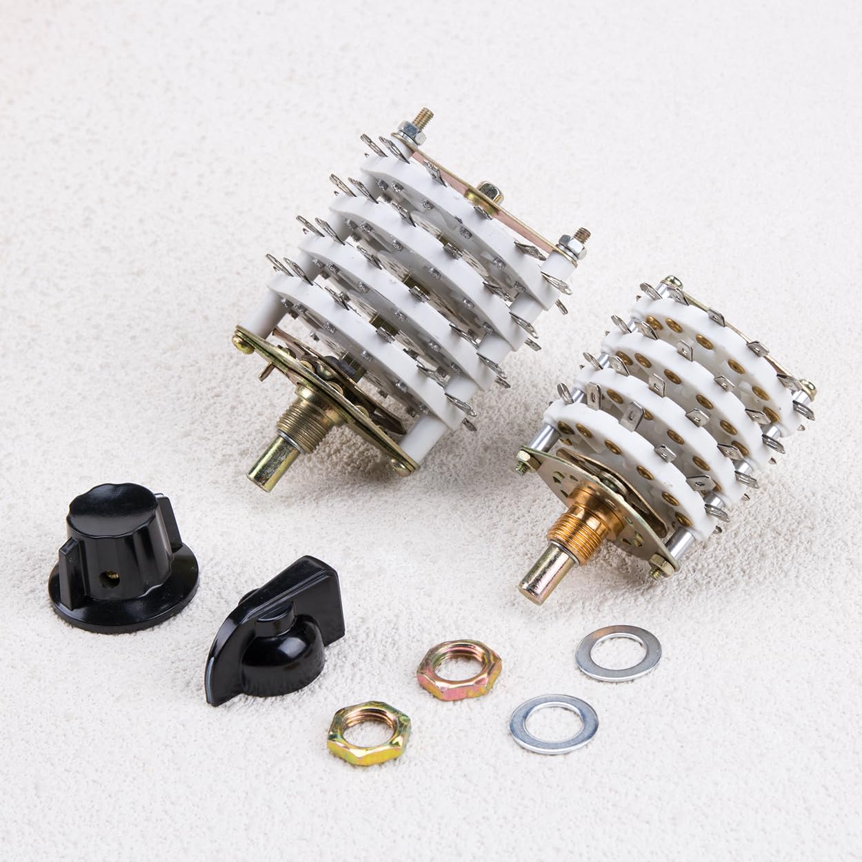 KOOBOOK 2Sets KCZ KCT 4 Pole 11 Position Rotary Band Switch 300V 0.3A 4P11T Multi-Pole 4 Deck Waveband Selector Switch with Potentiometer Knobs RV24 RV30 WTH118 RS25 for TV and Electronic Devices