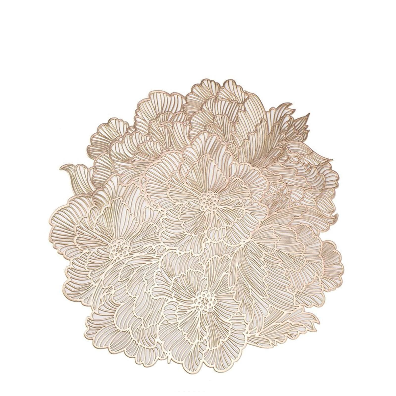 Tischset Herbst Deko 10er Set, Place Mats Gold 38cm Blumenförmig PVC für Küche Restaurant Speisetisch