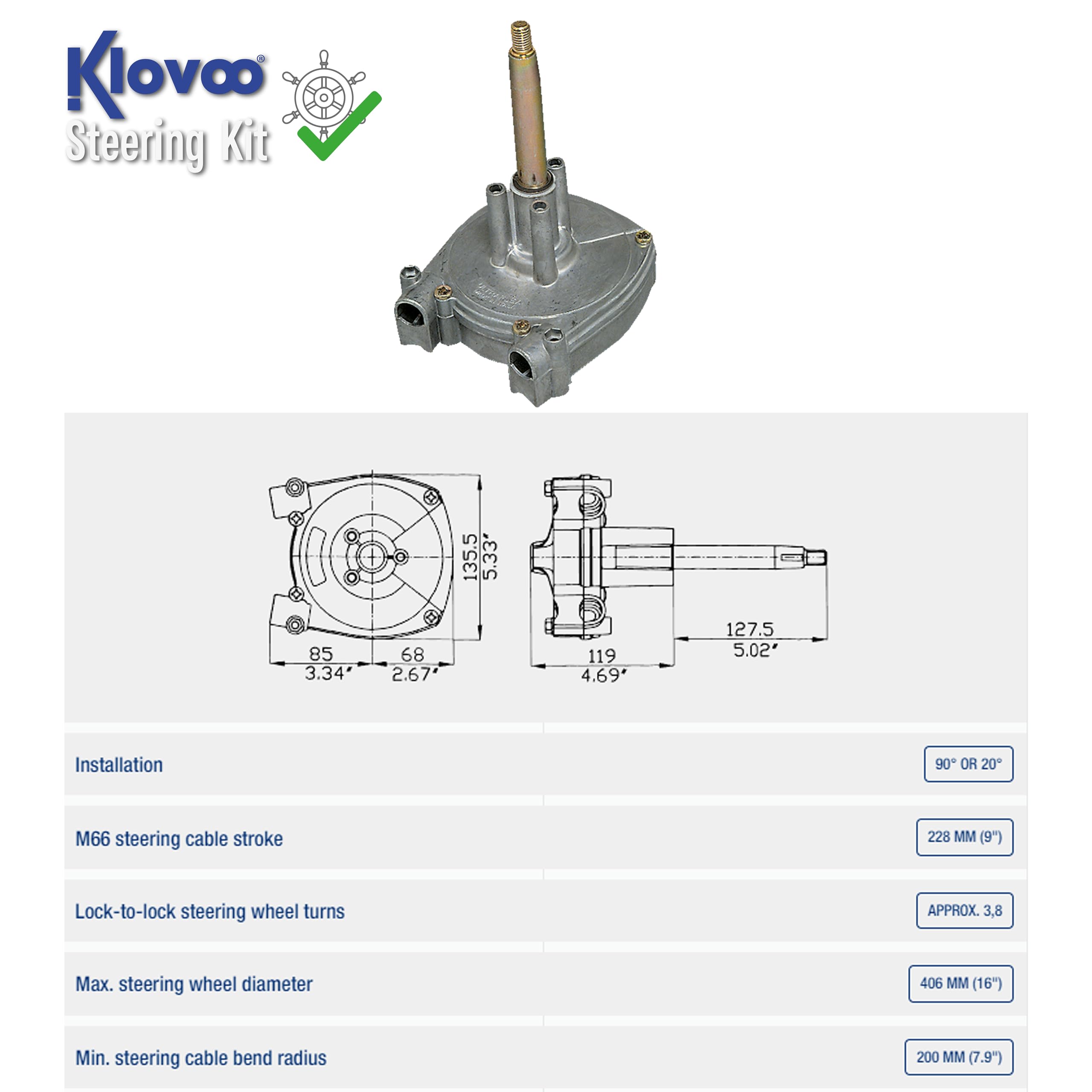 Kit Timoneria Meccanica con Scatola T71FC o T73NRFC, Coprimozzo X34 e Monocavo M66, per Barca, Gommone, Fuoribordo