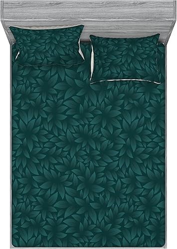 Miniatura 12 de Ambesonne Juego de sábanas bajeras tropicales y fundas de almohada, diseño abstracto de hojas de plátano de Monstera inspirado en olas retro