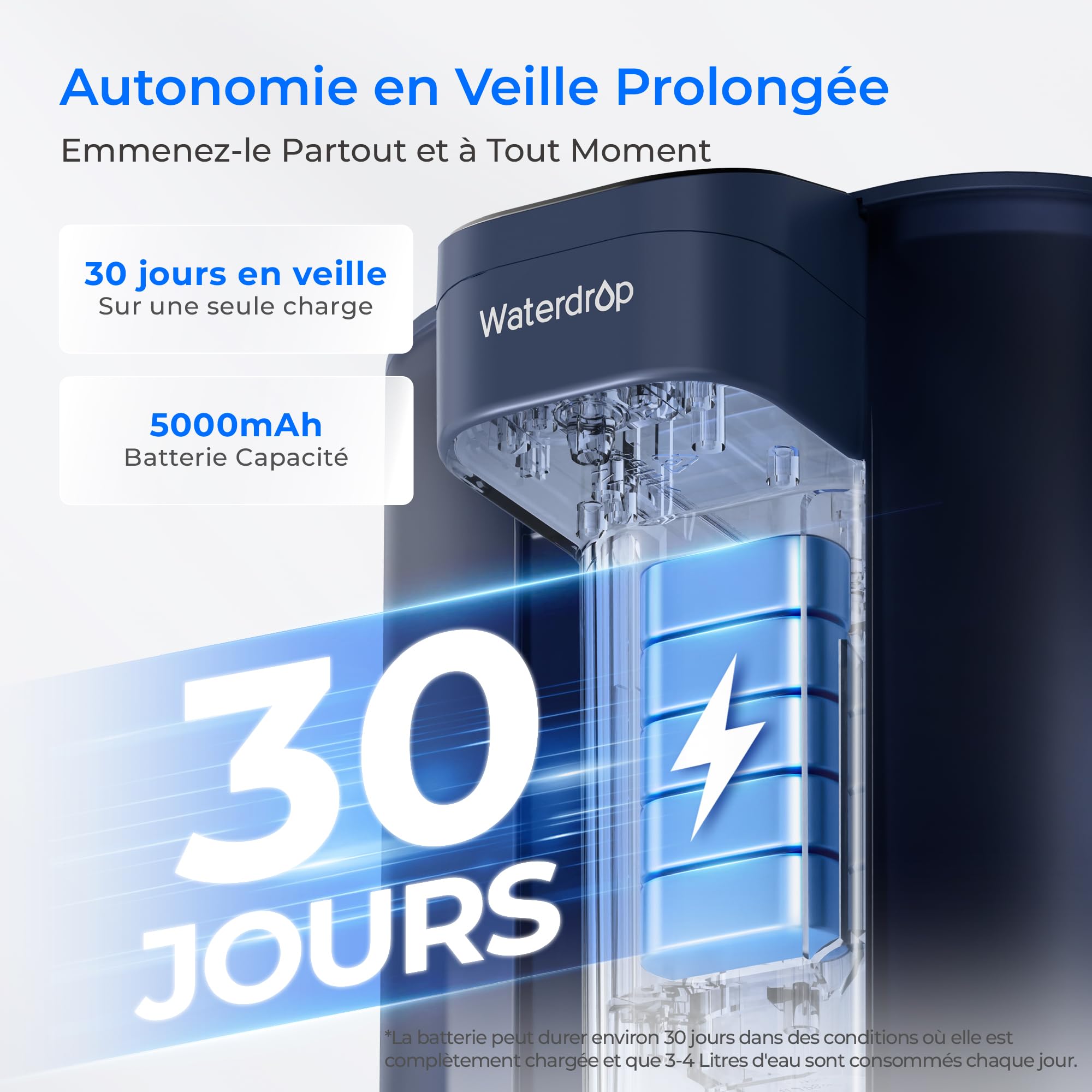 Waterdrop Carafe Filtrante Èlectrique Instantanée 3,5 L, Filtre à Eau de 3 Mois, Système d'Eau Potable Extérieur, Réduit le Calcaire, le Chlore, le Plomb, le Mercure, Blanc (avec Filtre de 1 757L)