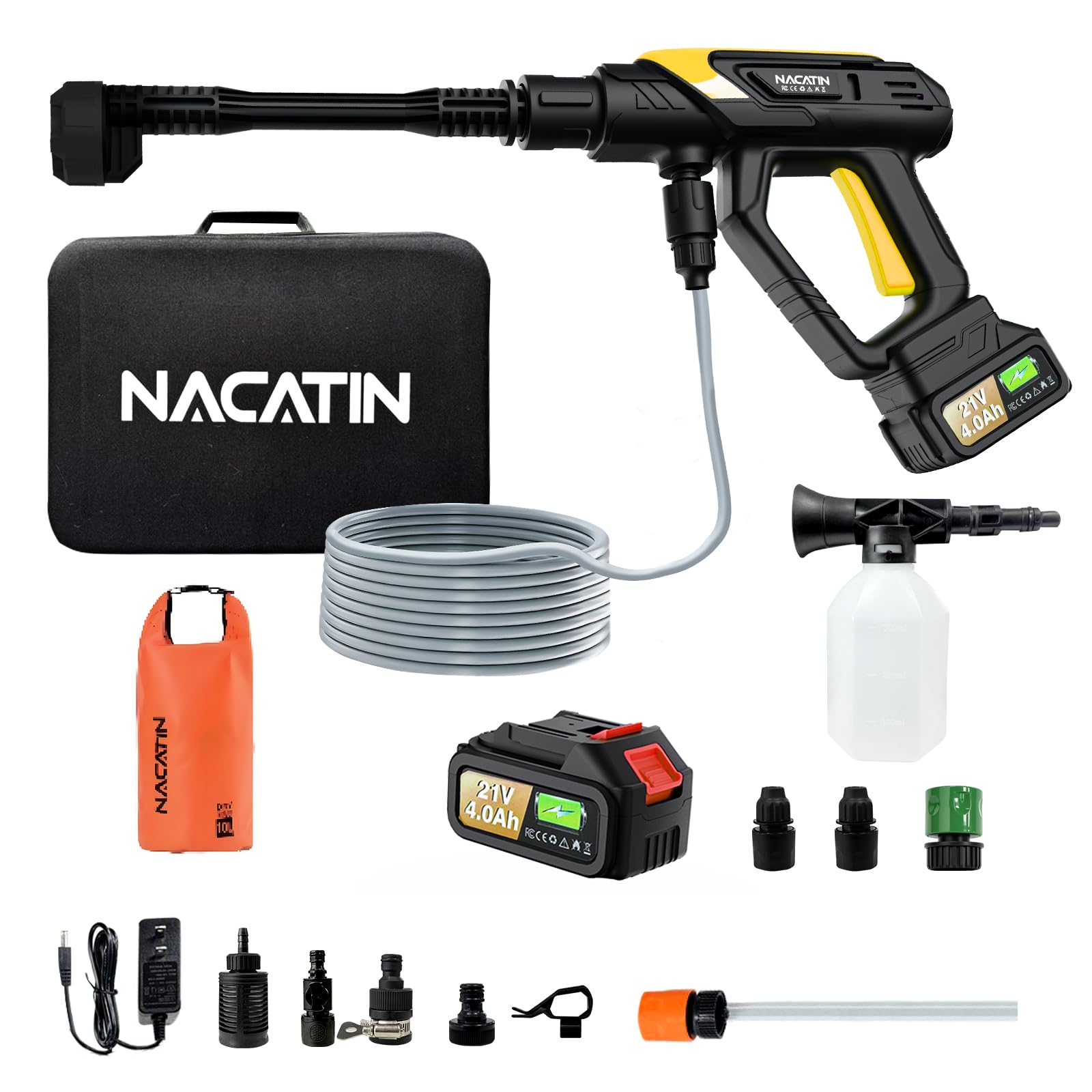 Amazon | コードレス高圧洗浄機 1000PSI 21V 4.0Ah バッテリー駆動高圧