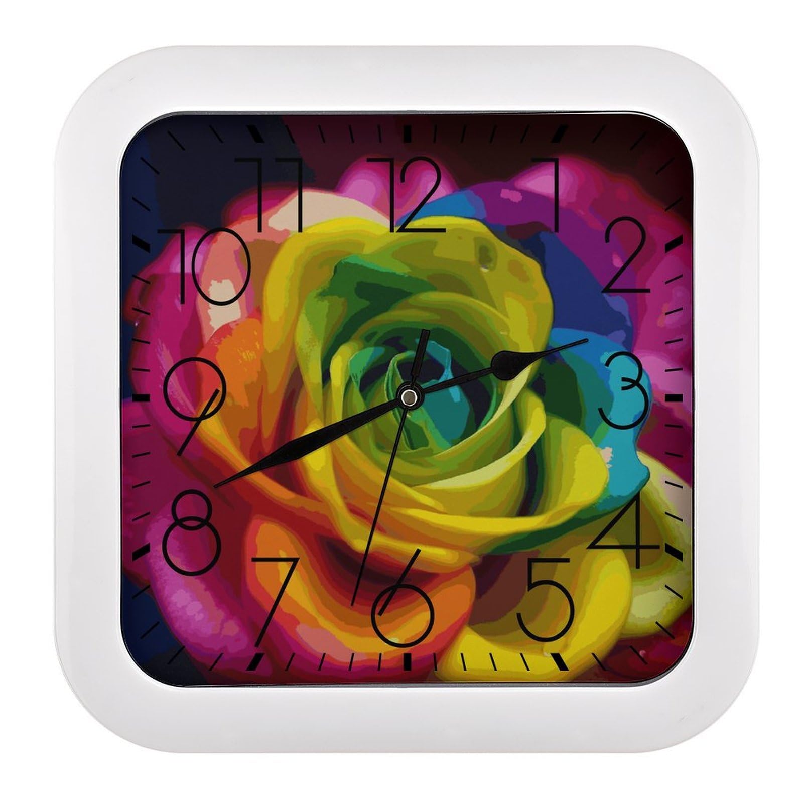 LDGSUPH Rainbow Flower Wall Clock Silent Non-Ticking Modern Clock Personalized Vintage Square Clocks for Travel Office Kitchen Home Decorative Clocks 10.2 Inch
