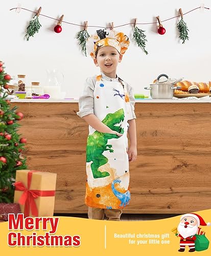Miniatura 2 de WERNNSAI Juego de delantales para niñas y niños, delantal de cocina artística con sombrero y guantes de horno