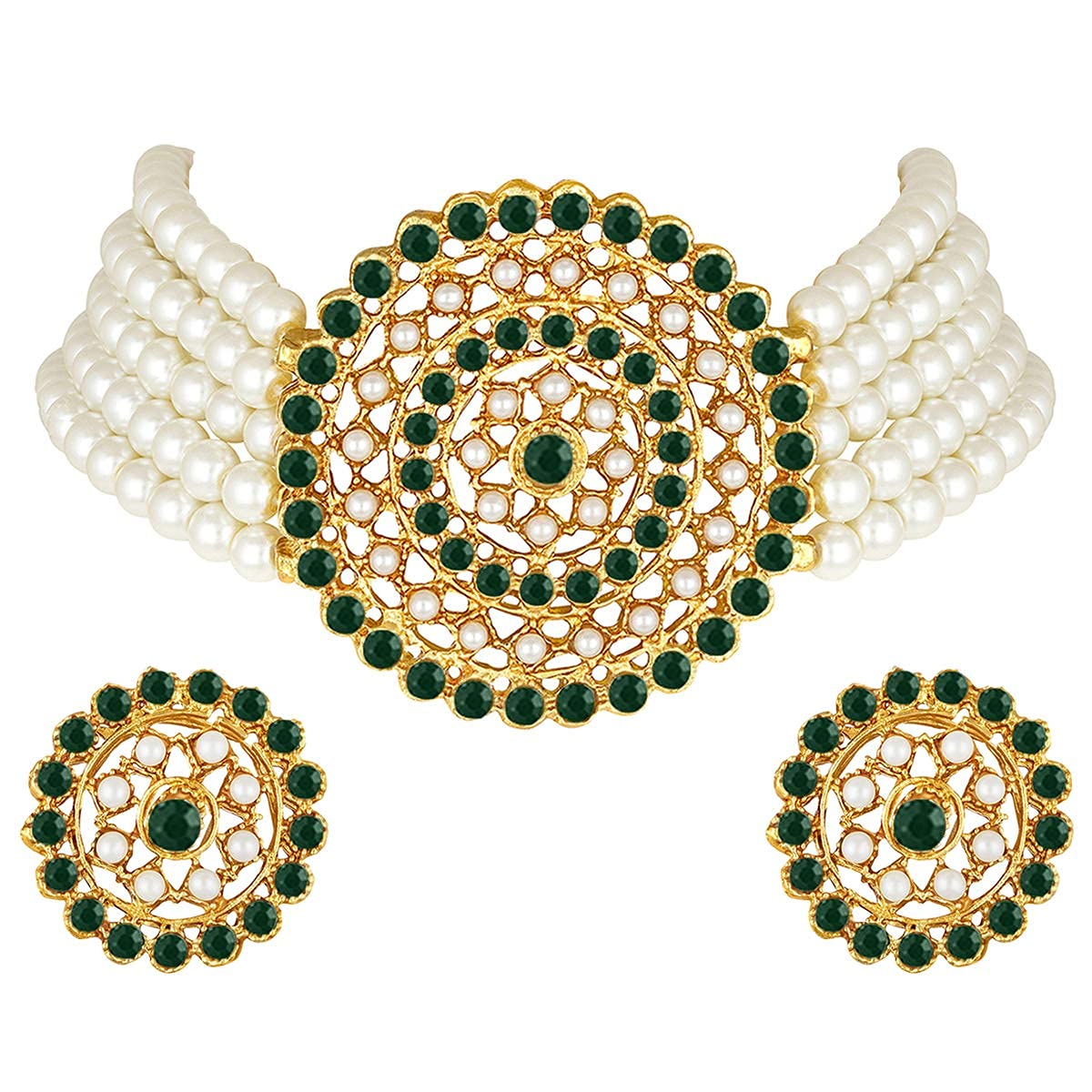 I Jewels18K Gold Plated Indian Light Weight Beaded Choker Set Glided With Moti Work