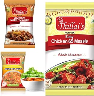 Thillais Masala Indian Chicken 65, mutton and fish COMBO PACK 100% Natural Spices