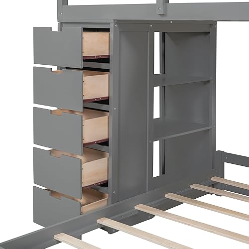 Miniatura 339 de Versatility - Litera individual sobre individual con escritorio y armario integrados, cama alta de madera maciza y plataforma independiente con