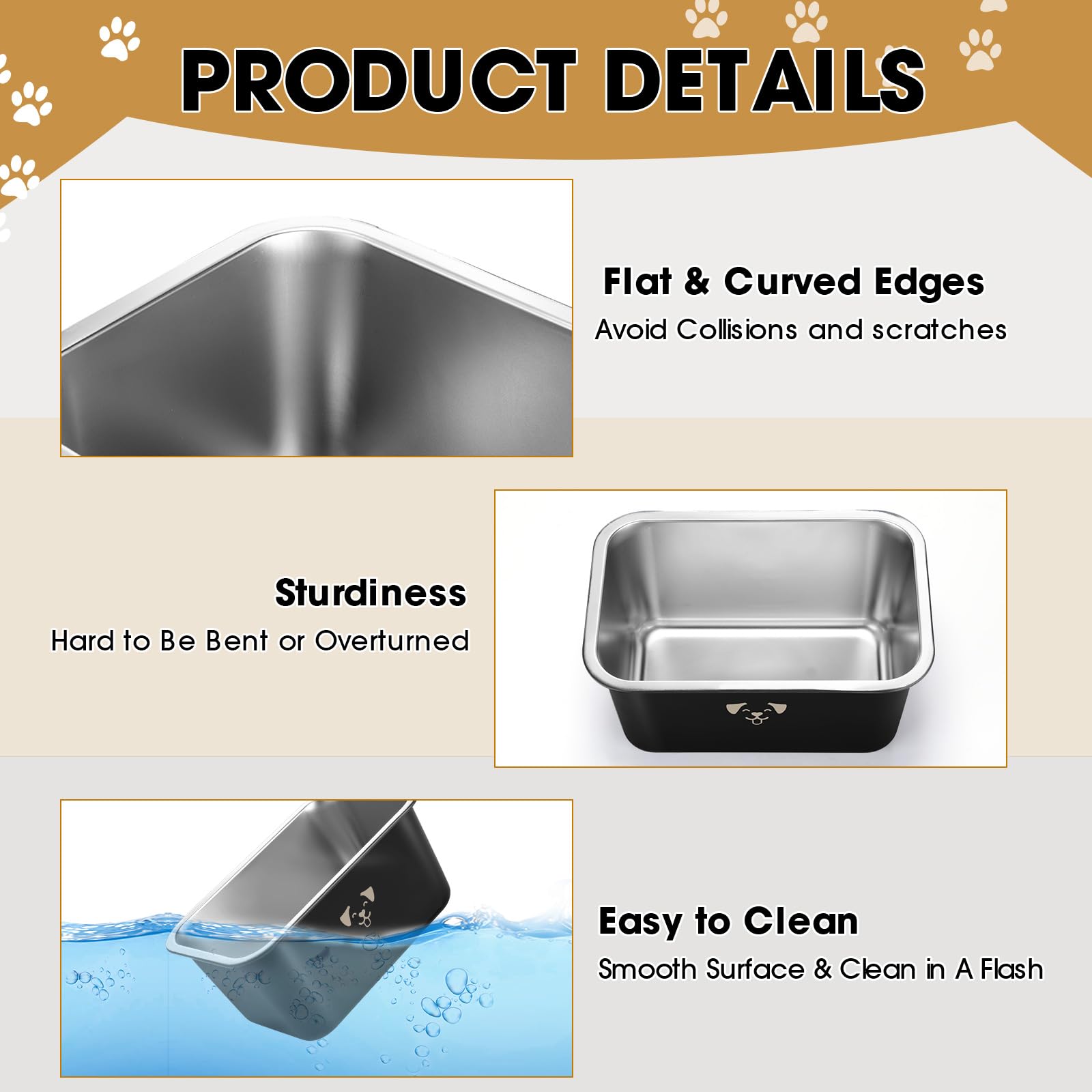 Sweetude 4 große Wassernäpfe für Hunde, große Futternäpfe aus Edelstahl, extra groß, aus Metall, rostbeständig, großes Fassungsvermögen für Haustiere, Hunde, Schwarz, 7 l