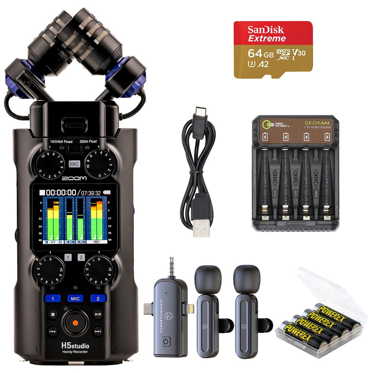 H5studio 6-Track 32-Bit Float Handy Recorder, Bundle with Turnstile Audio 3-in-1 Wireless…
