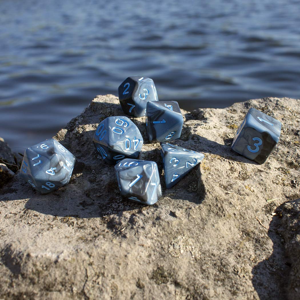 Paladin Roleplaying Gray and Blue Dice - Expanded DND Set with Extra D20 - 'Storm Lord'