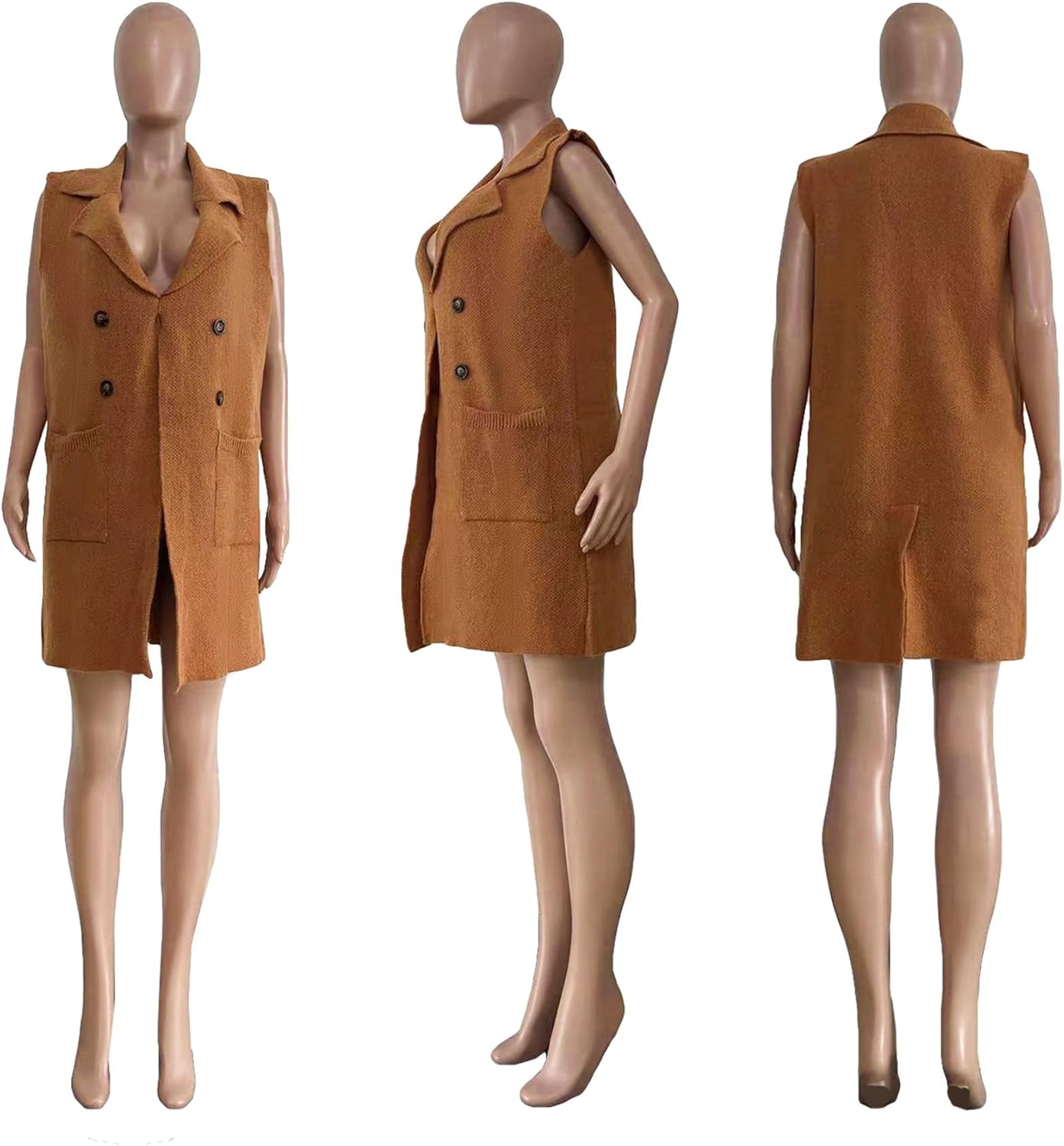 Womens Sleeveless Sweater Vest Cable Knit Open Front Long Cardigan Waistcoat Jacket Outerwear Coat - Image 5