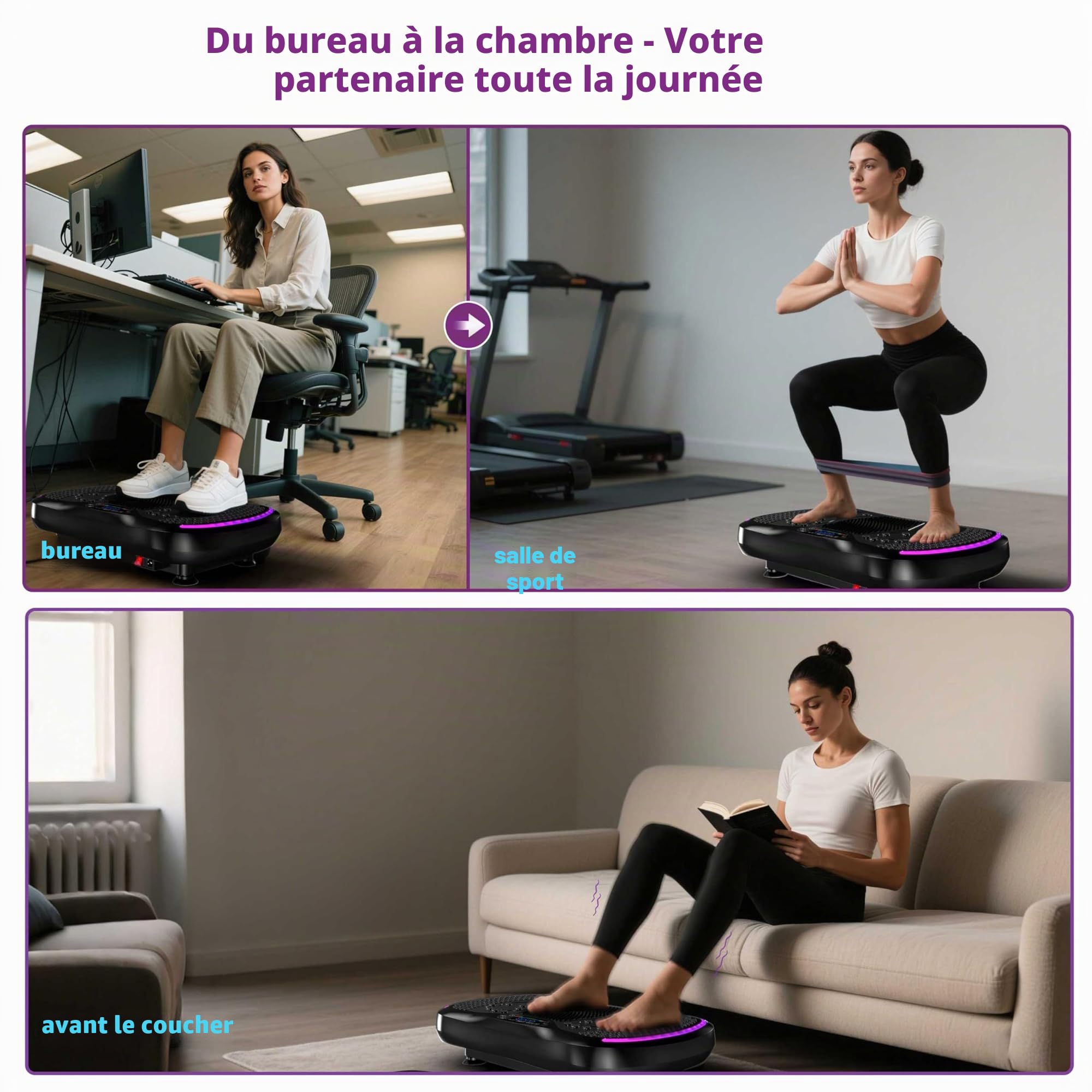 Plateforme Vibrante, Plateforme Vibrante Perte de Poids, 200 Vitesses Réglables Poids Maximal de 400lbs Entraînement Complet du Corps, avec Bandes de Résistance pour Drainage Lymphatique