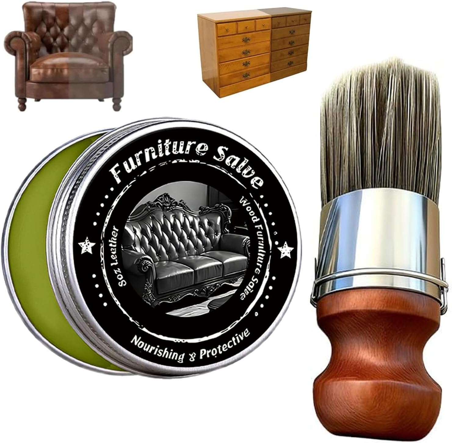 Leather & Furniture Repair Salve with Brush, Original Leathers Recoloring Balm Wood Cleaner, Wood Polish Wax, Household Upholstery Maintenance Kit for Home, Sofa, Car Seats