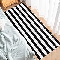 Vista 4 de Alfombras de pasillo, a rayas anchas blancas y negras, antideslizantes, de perfil bajo, para entrada, cocina, lavandería, dormitorio, 19.7 x 63