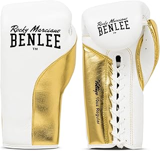 BENLEE Voltage 10 oz R Guantes de Boxeo de Piel, Color Blanco/Dorado