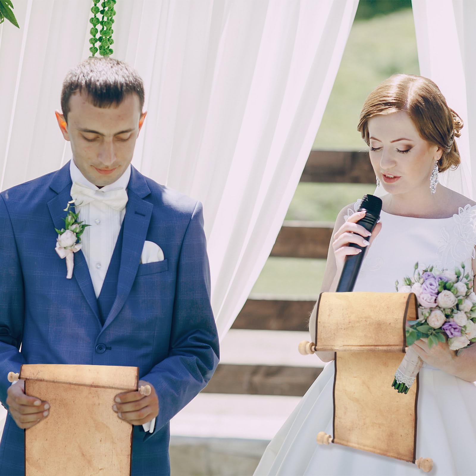 Epakh Zestaw 2 rolek pustego papieru, owiniętego na drewnianym trzonku, do pisania, rysowania, kaligrafii, przysięgi ślubne, zaproszenia, festiwale renesansowe (stary kolor, 12,7 x 30,5 cm)