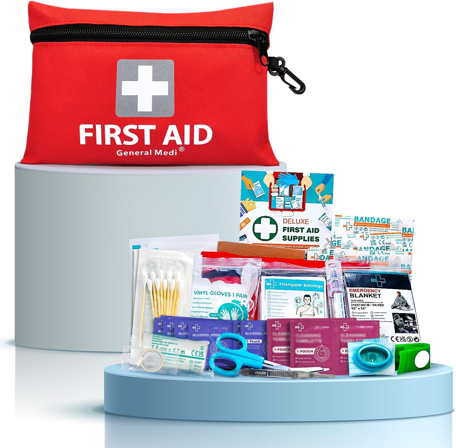 General Medi First Aid Kit - 92-Piece Premium First Aid Kit for Home, Car, Travel, Office, Sports, Hiking, Camping, Rescue (Red)