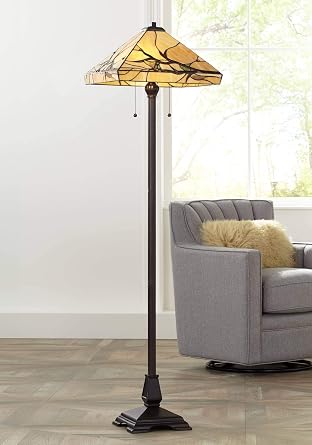Robert Louis Tiffany Budding Branch Mission Rustic Tiffany Style Floor Lamp Standing 62" Tall Bronze Metal Hand-Crafted Stained Art Glass Shade for Cottage Core Living Room Reading Colors May Vary