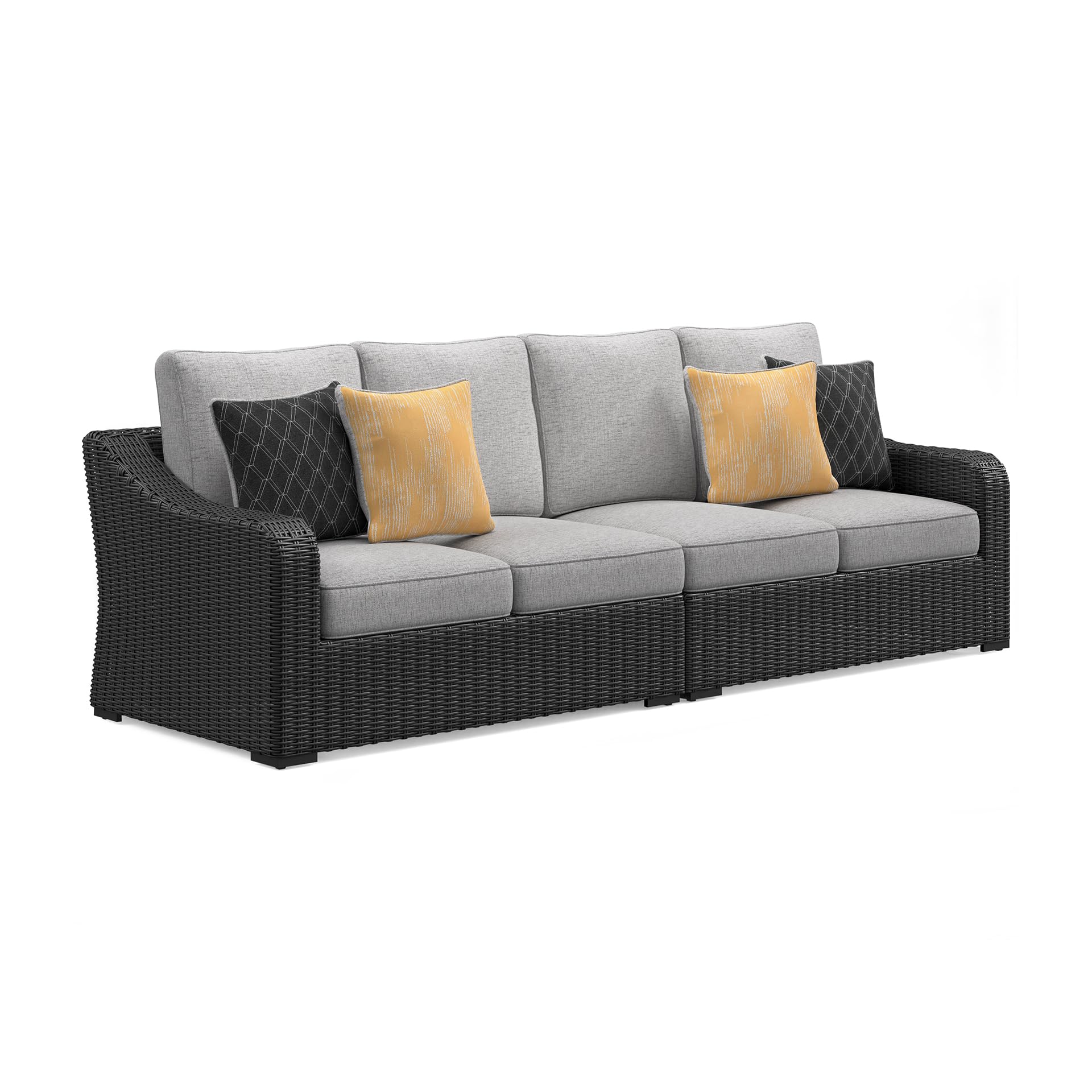 Signature Design by Ashley Beachcroft Outdoor Sectional Couch, 107-Inch Grand Size, Rust-Free Aluminum Frame and Resin Wicker Patio Loveseat Set for Backyard Lounging, Black and Light Gray