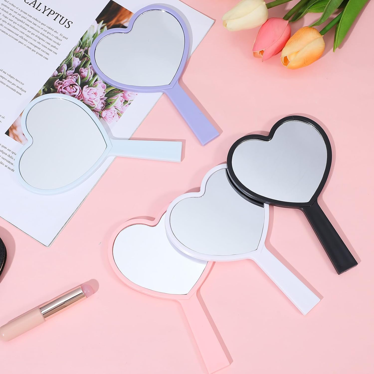 15 Pcs Heart Shaped Handheld Mirror Small Travel Makeup Mirrors with Handle Mini Heart Bulk Plastic Cosmetic Gift for Women (Bright Color)