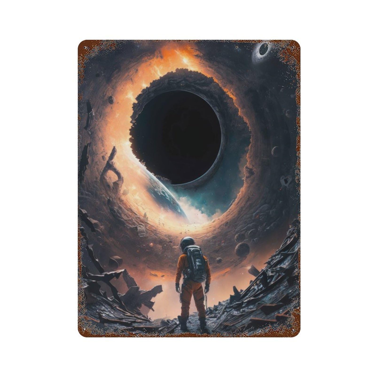 Black Hole V3 Distressed Metal Wall Sign 15.7"x11.8", for Farmhouse, Kitchen And Entryway Decor, Rustic Home Decor