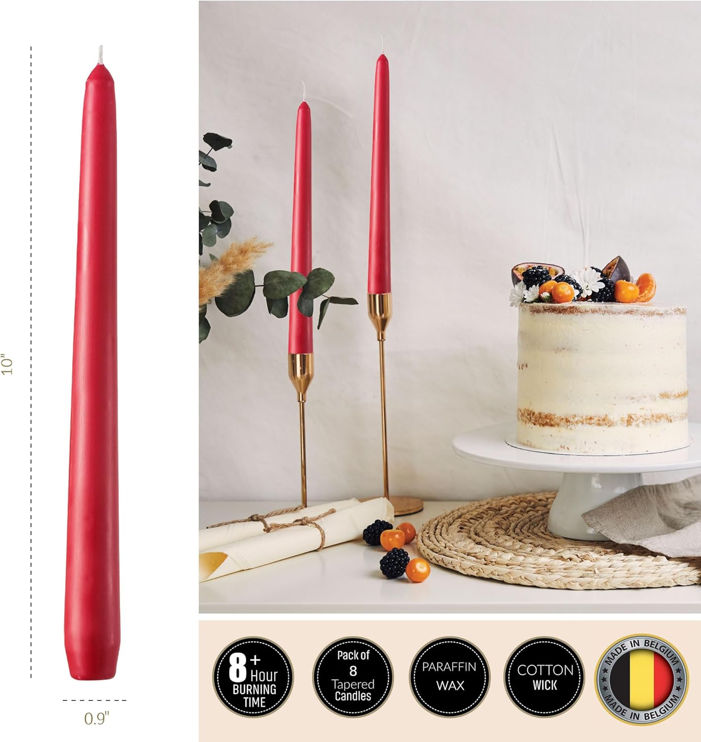 Luxurious 10" Red Taper Candles, 8 Pack Long Red Candlesticks for Creating a Bold and Vibrant Atmosphere - Dark Red Tapered Candles for Christmas, Holiday, Dinner - 8 Hour Burn Time - Image 2