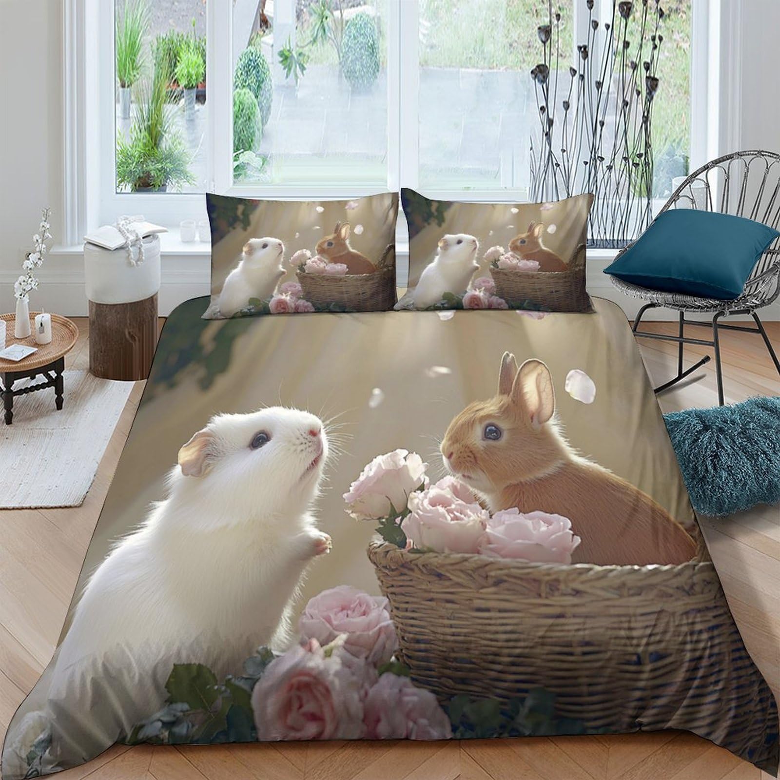 Ctjqhvkz Style-8 3D Printed Cute Guinea Pig Fitted Sheet Microfiber Soft Breathable Bunny Basket Mattress Cover For Bedroom Dorm Decor Single（135X200cm）