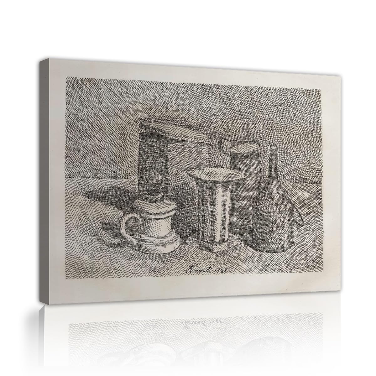 TOANGWALL Giorgio Morandi Still Life Canvas Wall Art Hallway Engraving Etching Bottle Framed Art Print for Staircase Studio Decor 70x85cm