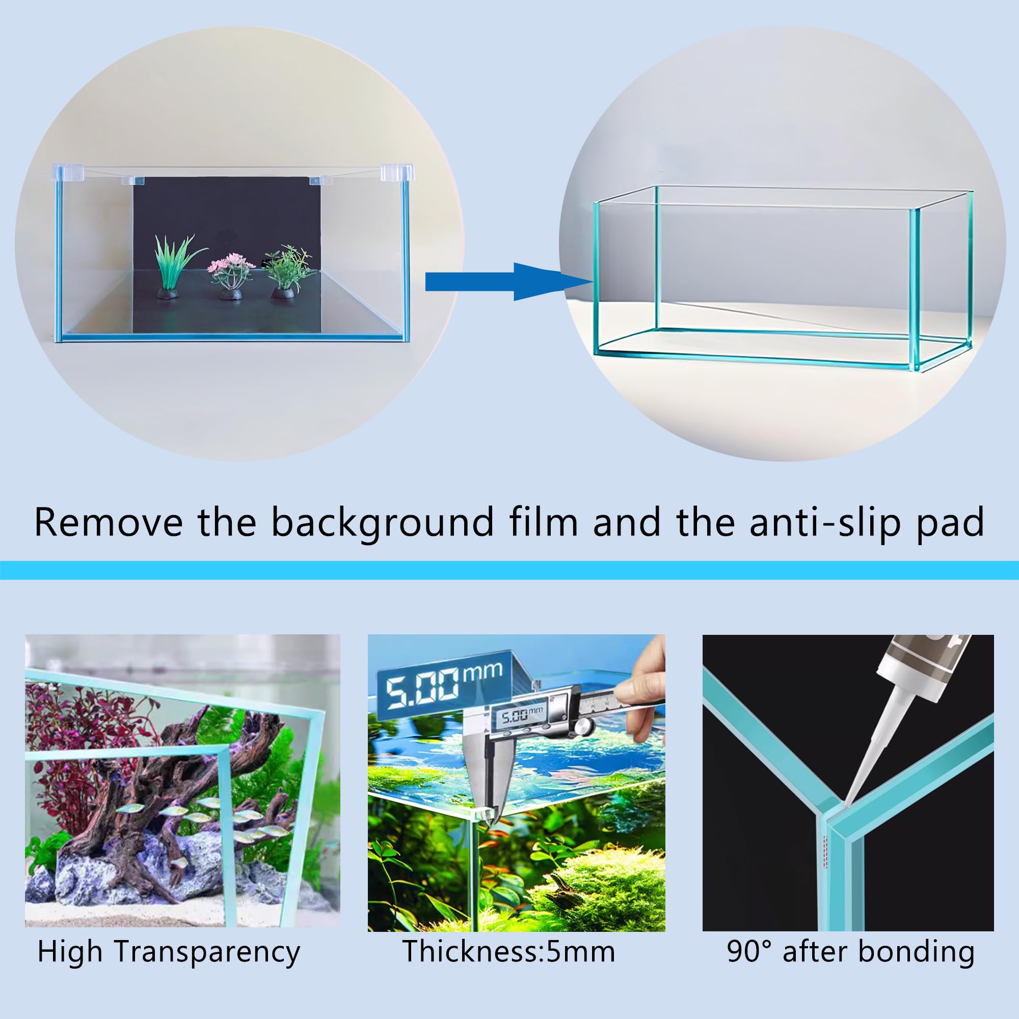 Acquario per pesci da 3,5 galloni, 30 x 30 x 15 cm, acquario in vetro a basso contenuto di ferro con tappetino antiscivolo, carta di sfondo e protezioni per gli angoli | Kit habitat Betta, tartaruga