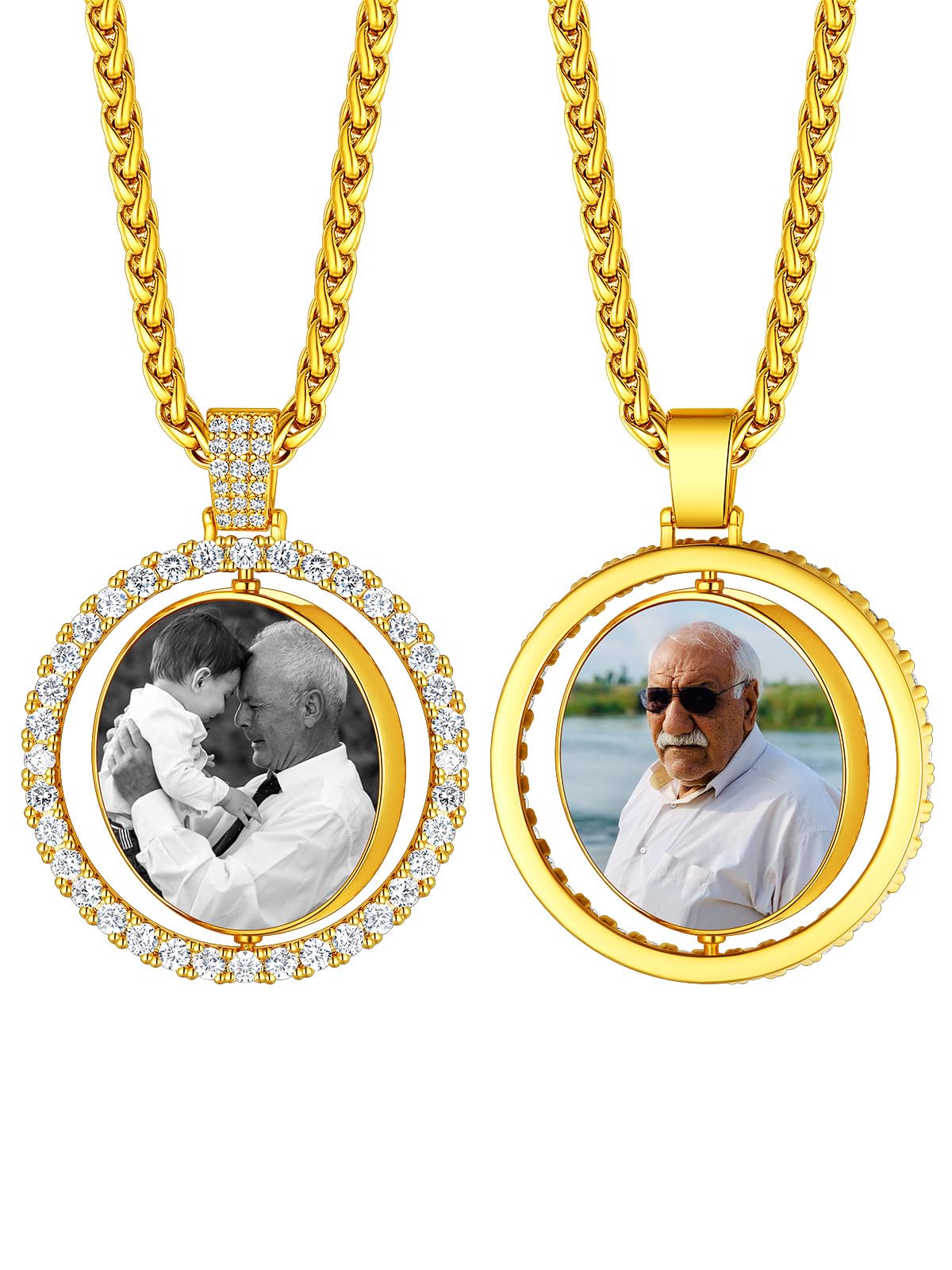 Custom4U Picture Necklace Personalized Photo Circle Chain for Men Women