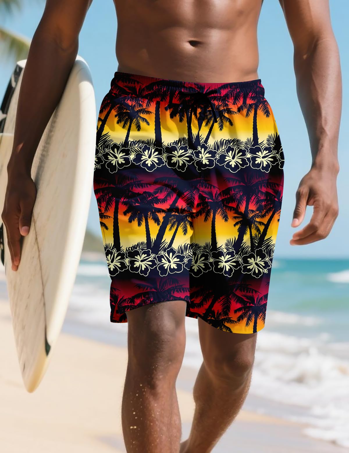 Men's Swim Trunks Quick Dry Board Shorts Hawaiian Bathing Suit Mesh Lining Swimwear with Pockets