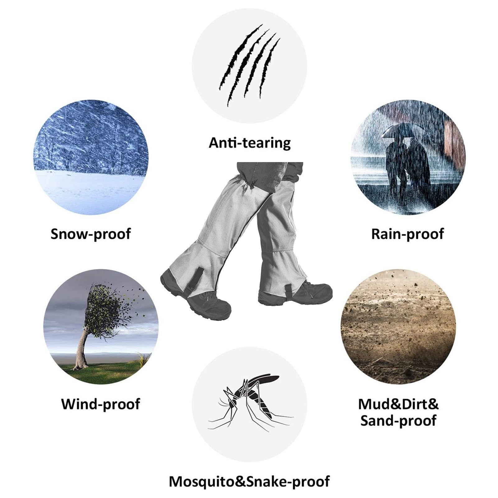 Ghette for Le Gambe, con Ganci for Fissare i Lacci, Ghette for Esterni e Ghette for Racchette da Neve, Adatte for Uomini e Donne in Campeggio, Alpinismo, Escursionismo e Racchette da Neve