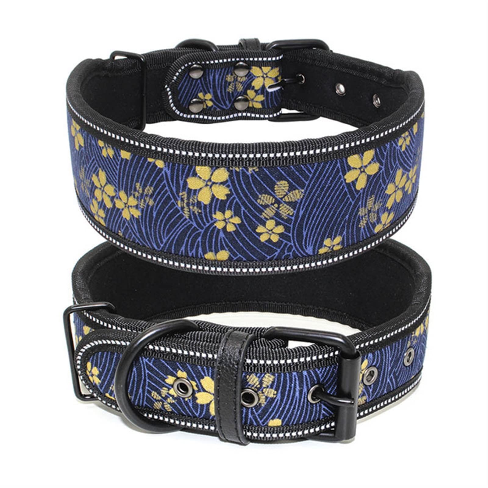 Laisse pour Chien Collier réglable pour Animal de Compagnie avec Boucle pour Petits, Moyens et Grands Chiens Pitbull Leash Dog Chain Laisse Chien Corde(Blue Flower,M)