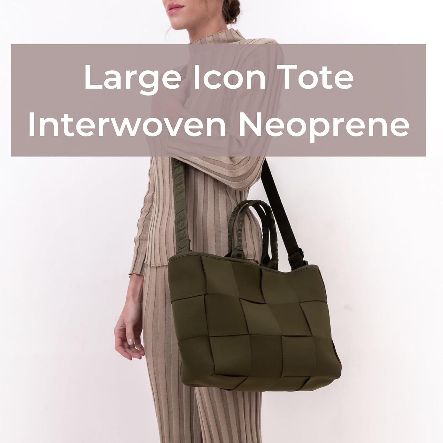 POPUPS Interwoven Large Neoprene Foldable Tote Bag, Weekender Bag for Women - Travel Crossbody Purse